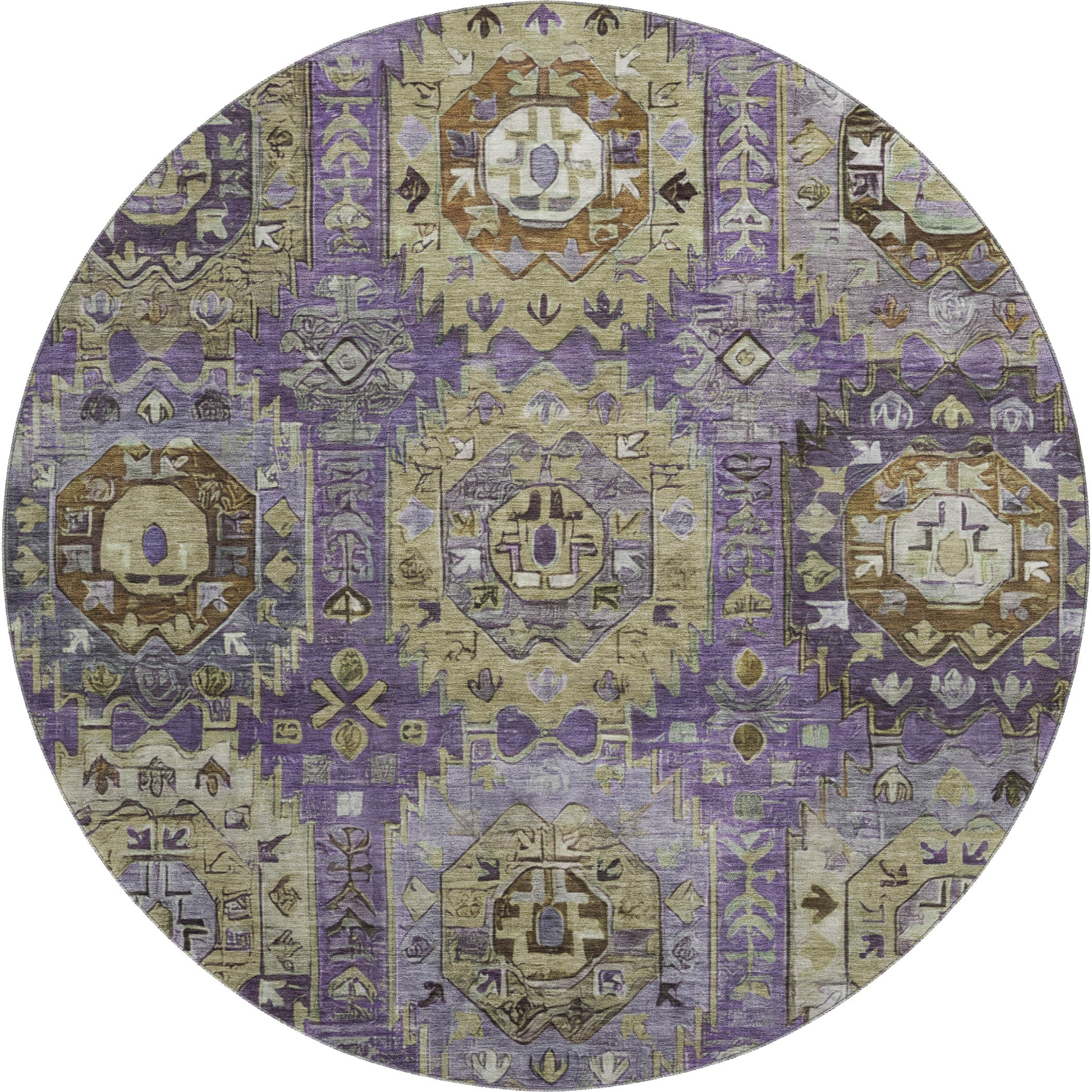Ghent Machine Washable Traditional Eggplant Purple Rug 8' x 8' #shape_Round
