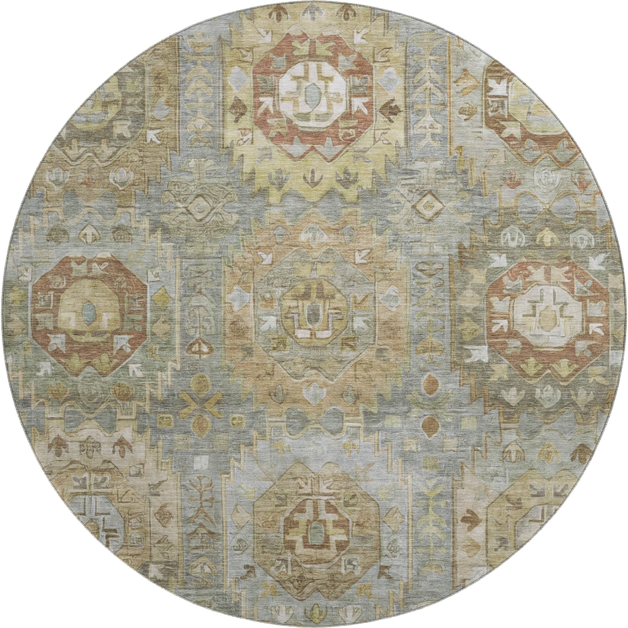 Ghent Machine Washable Traditional Sage Green Rug 8' x 8' #shape_Round
