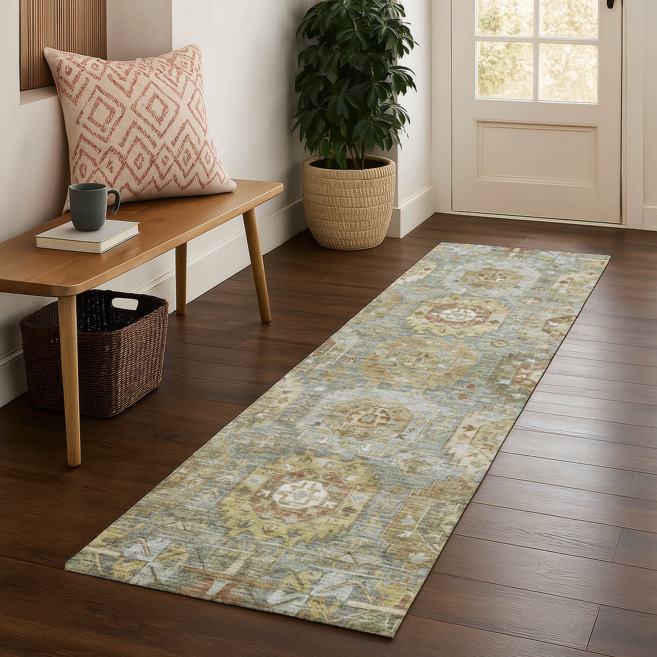 Ghent Machine Washable Traditional Sage Green Rug 2'3" x 7'6" #shape_Runner