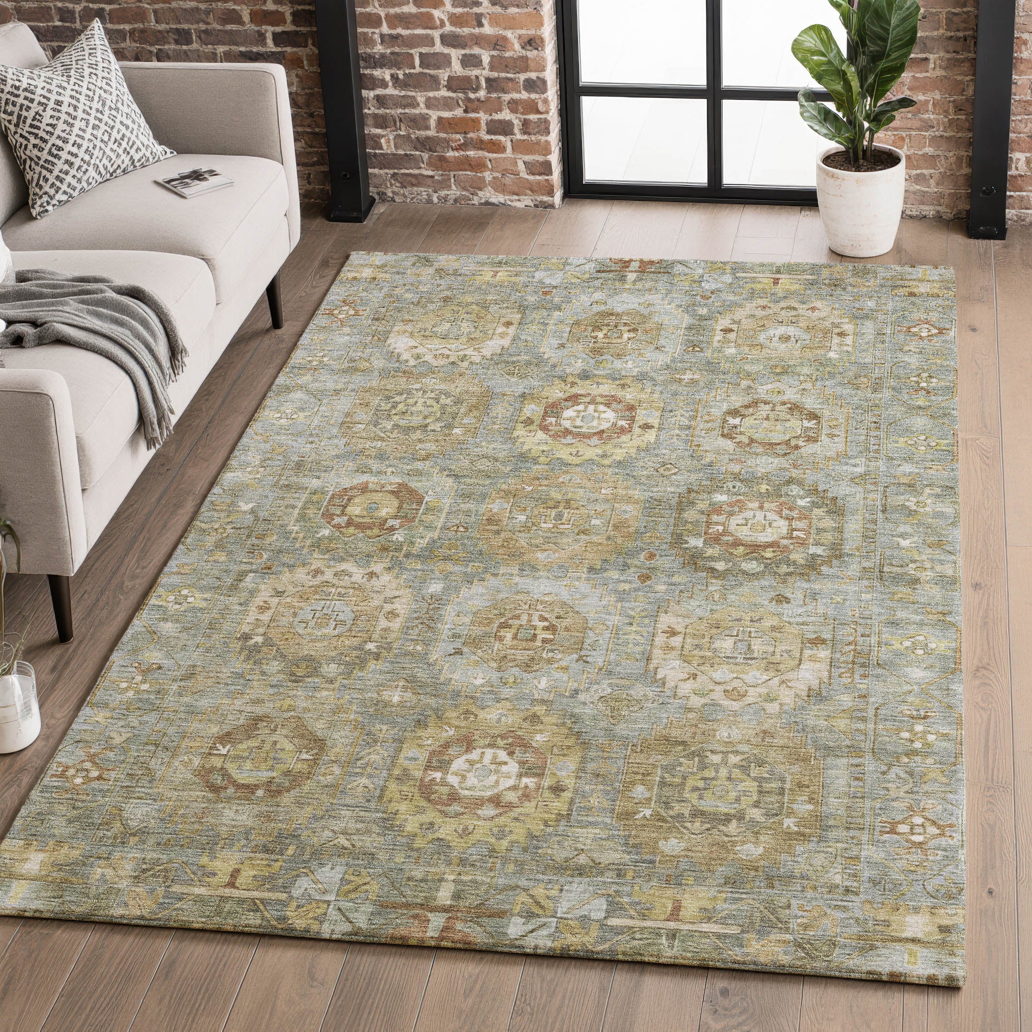 Ghent Machine Washable Traditional Sage Green Rug 2'6" x 3'10" #shape_Rectangle