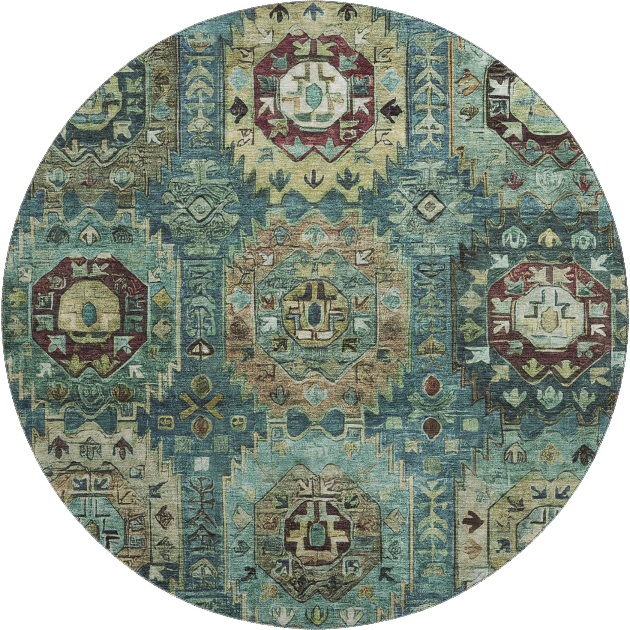 Ghent Machine Washable Traditional Teal Rug 8' x 8' #shape_Round
