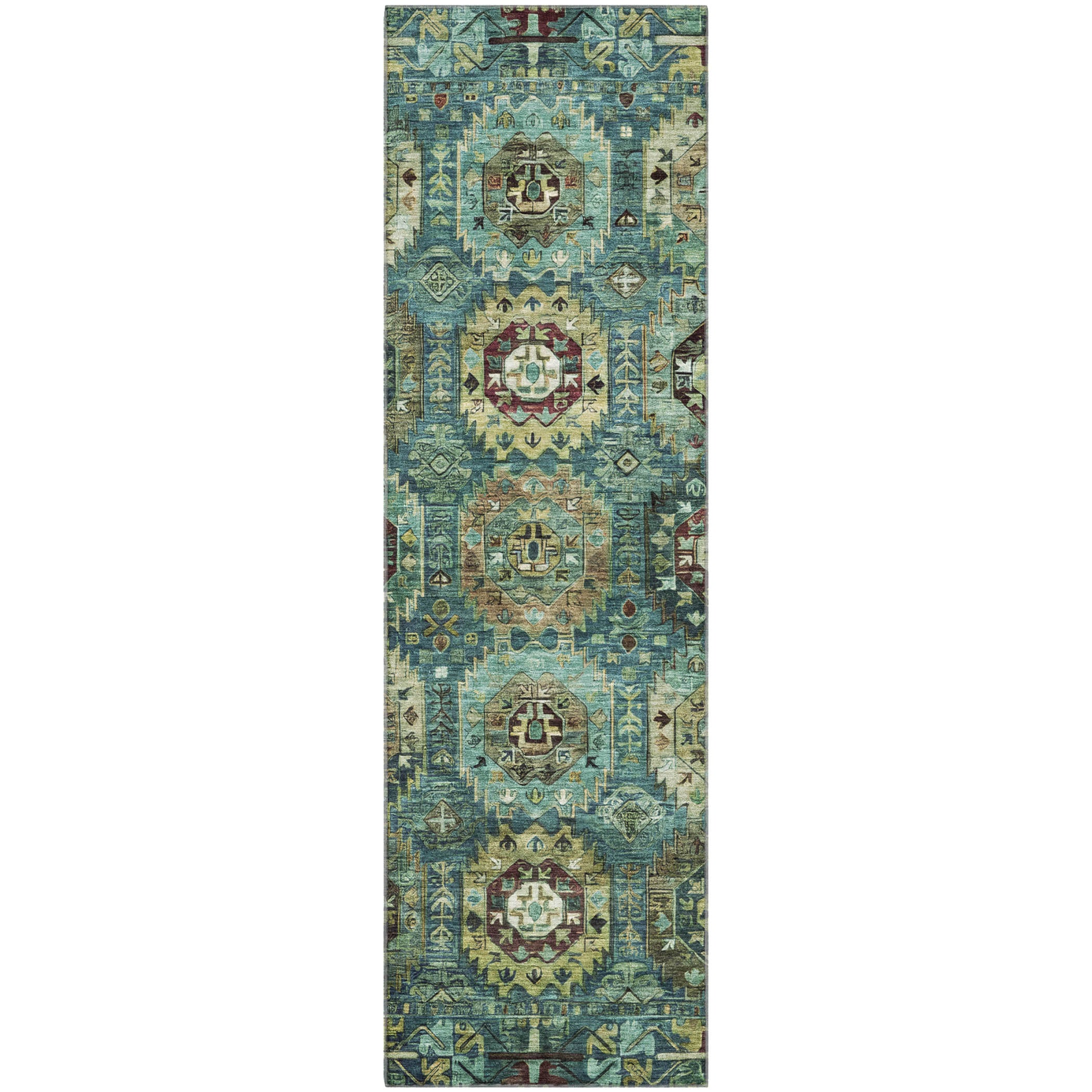 Ghent Machine Washable Traditional Teal Rug 2'3" x 7'6" #shape_Runner
