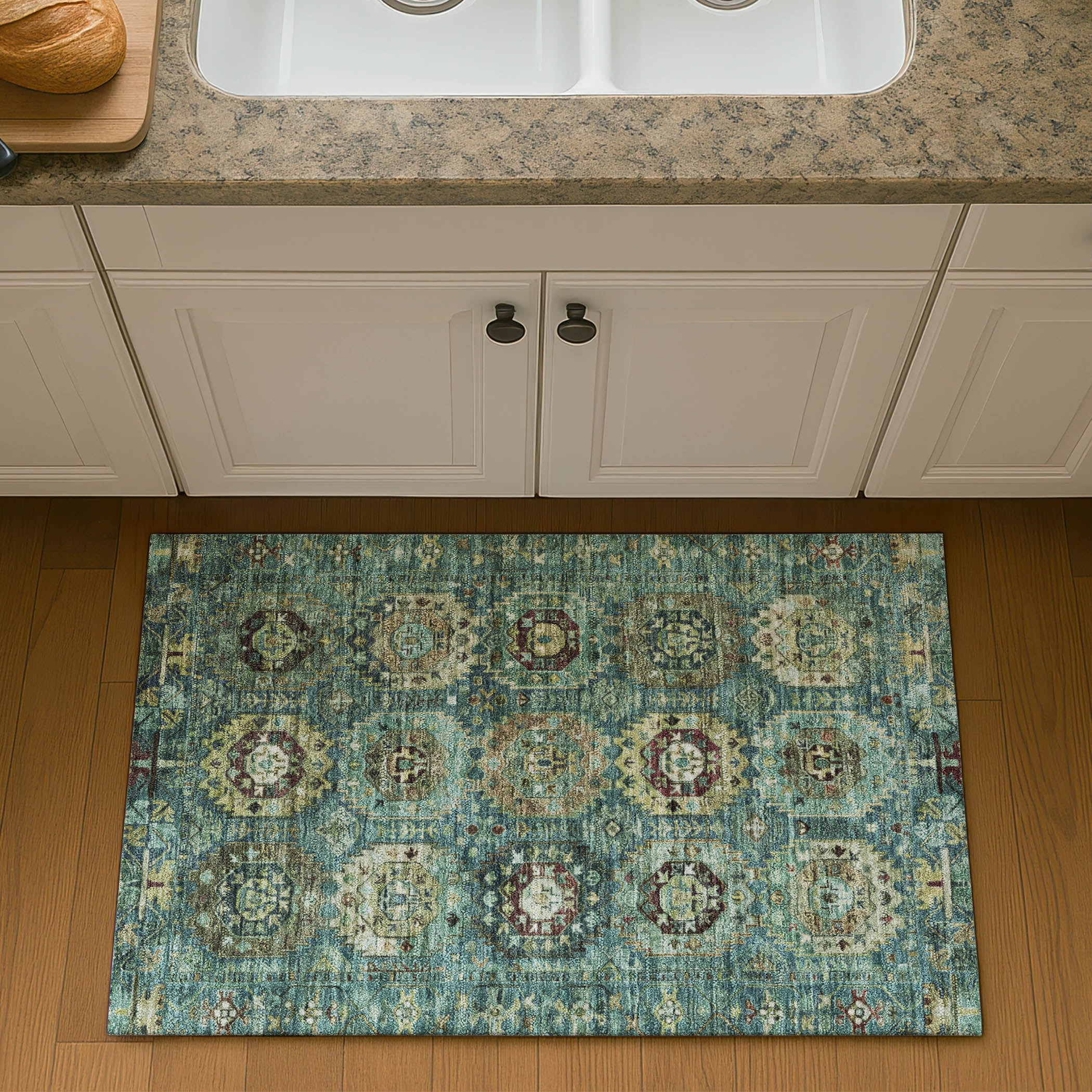 Ghent Machine Washable Traditional Teal Rug 1'8" x 2'6" #shape_Rectangle