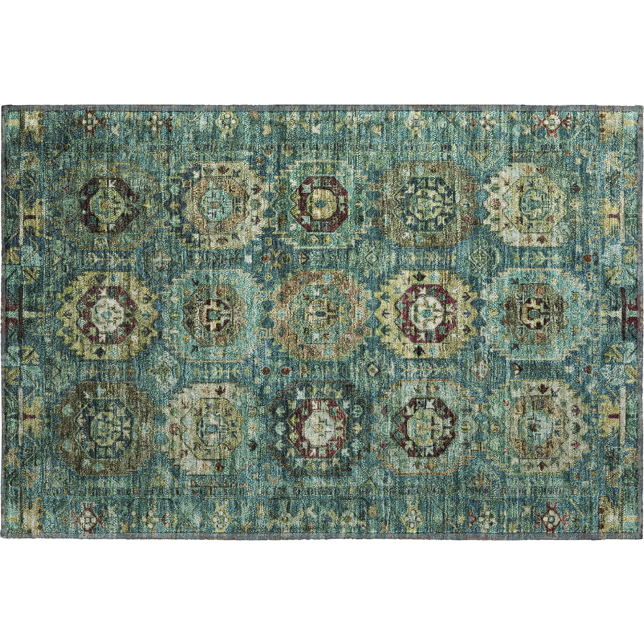 Ghent Machine Washable Traditional Teal Rug 1'8" x 2'6" #shape_Rectangle