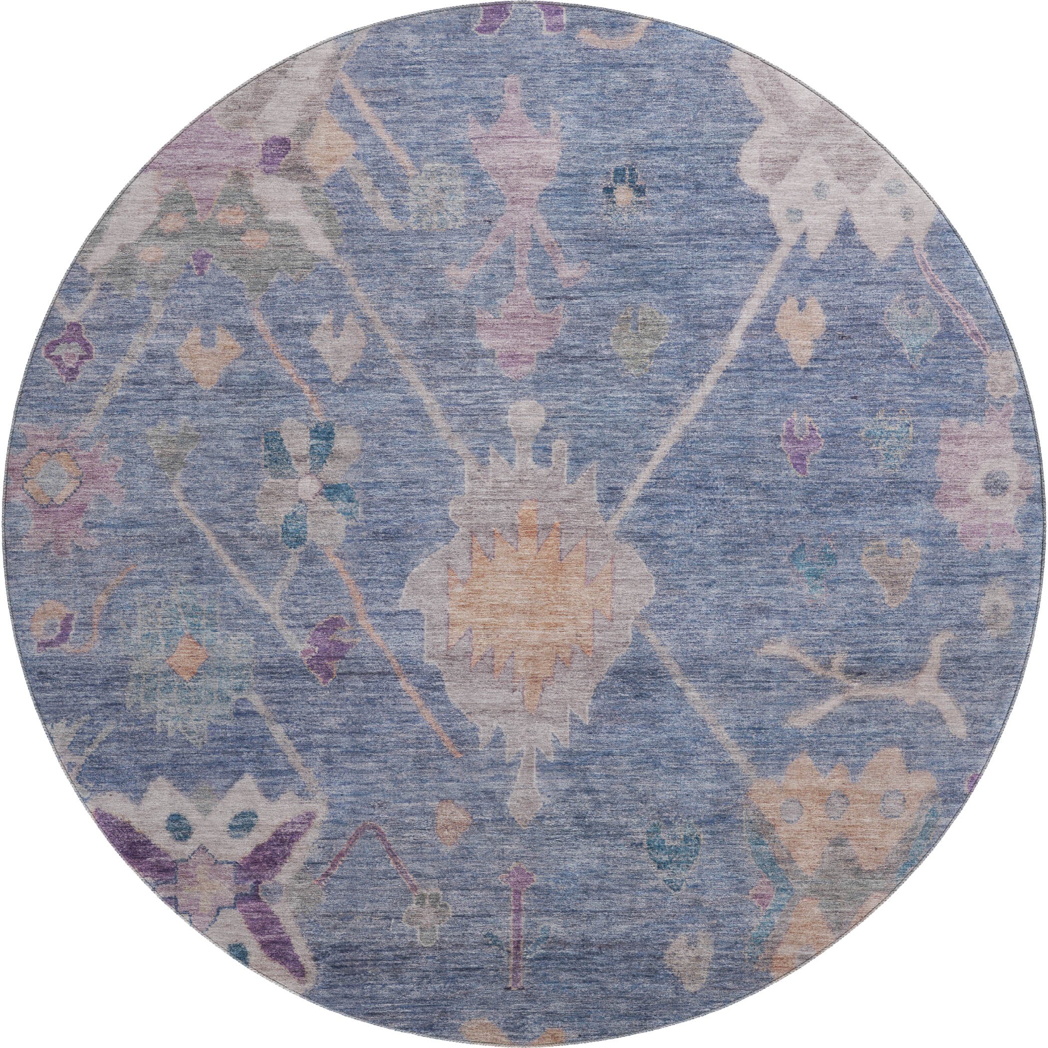 Colombo Machine Washable Traditional Blue Rug 8' x 8' #shape_Round