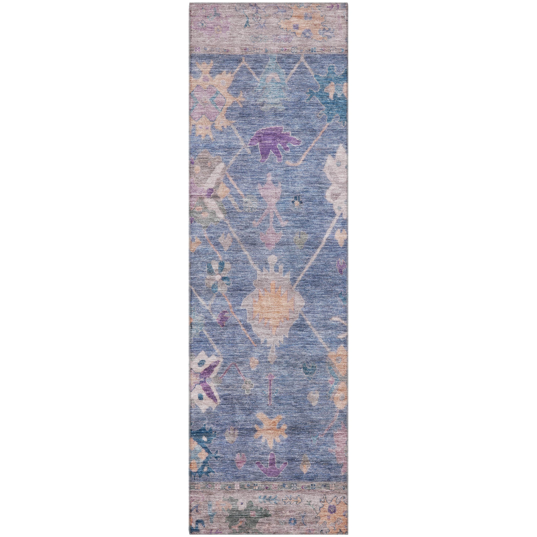 Colombo Machine Washable Traditional Blue Rug 2'3" x 7'6" #shape_Runner
