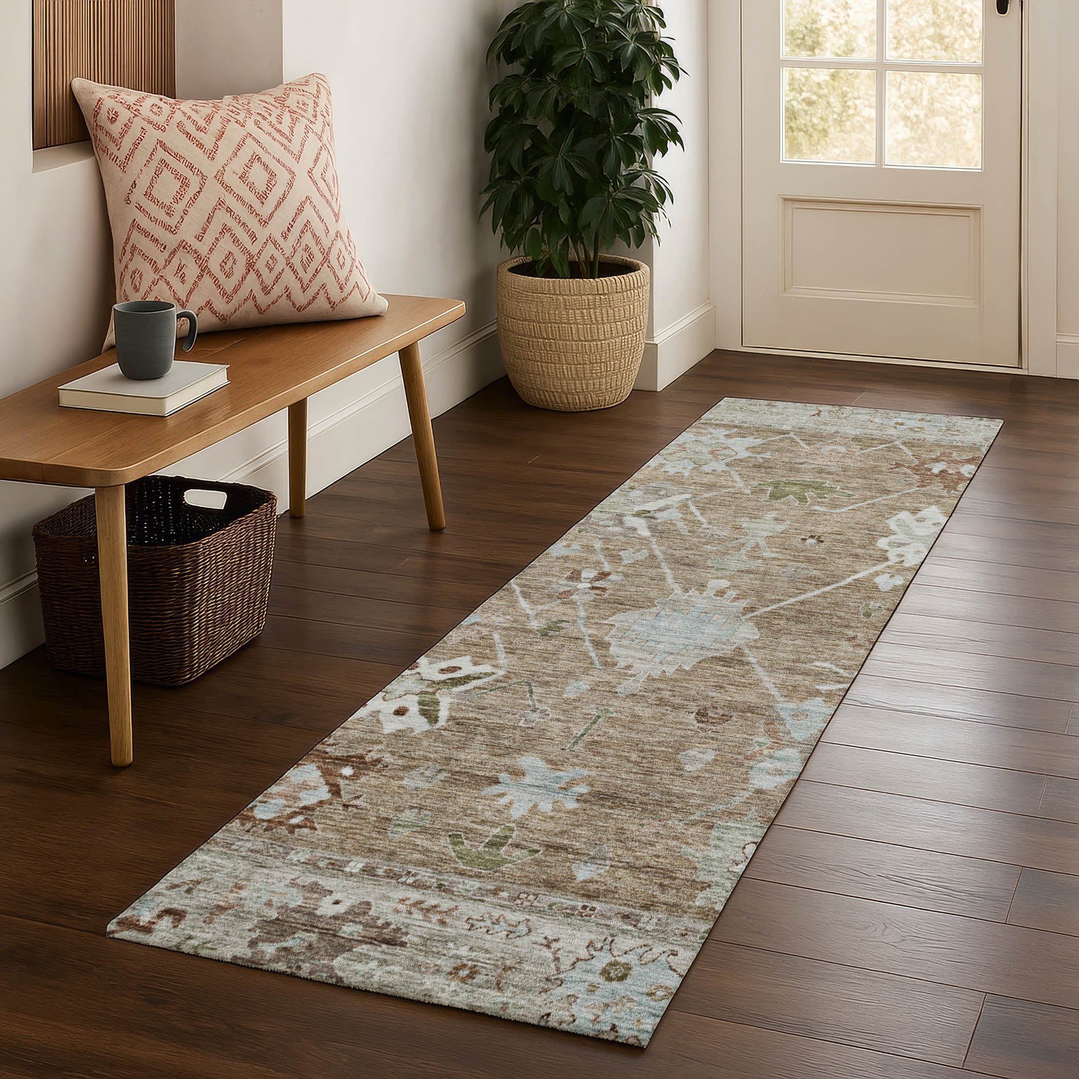 Colombo Machine Washable Traditional Brown Rug 2'3" x 7'6" #shape_Runner