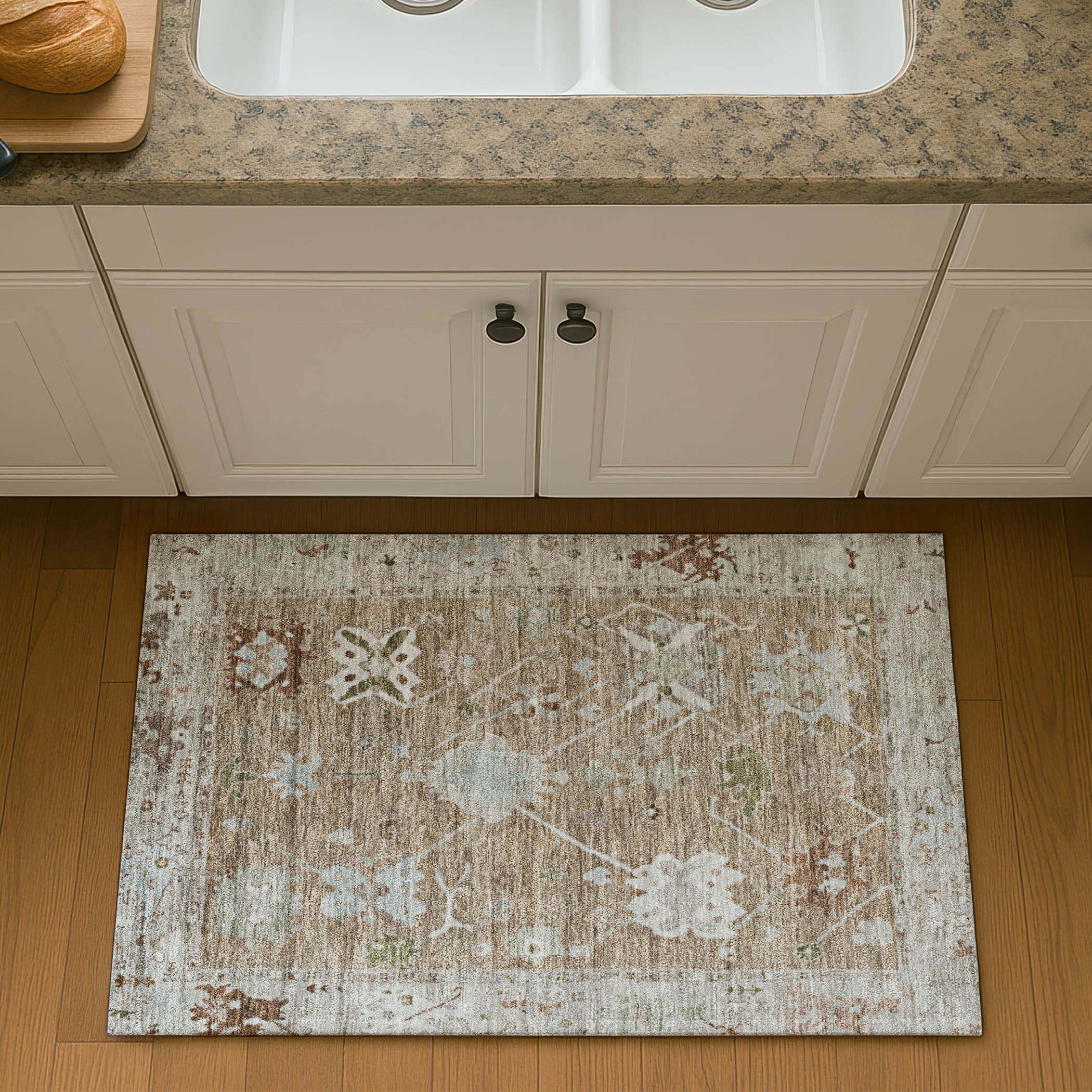 Colombo Machine Washable Traditional Brown Rug 1'8" x 2'6" #shape_Rectangle
