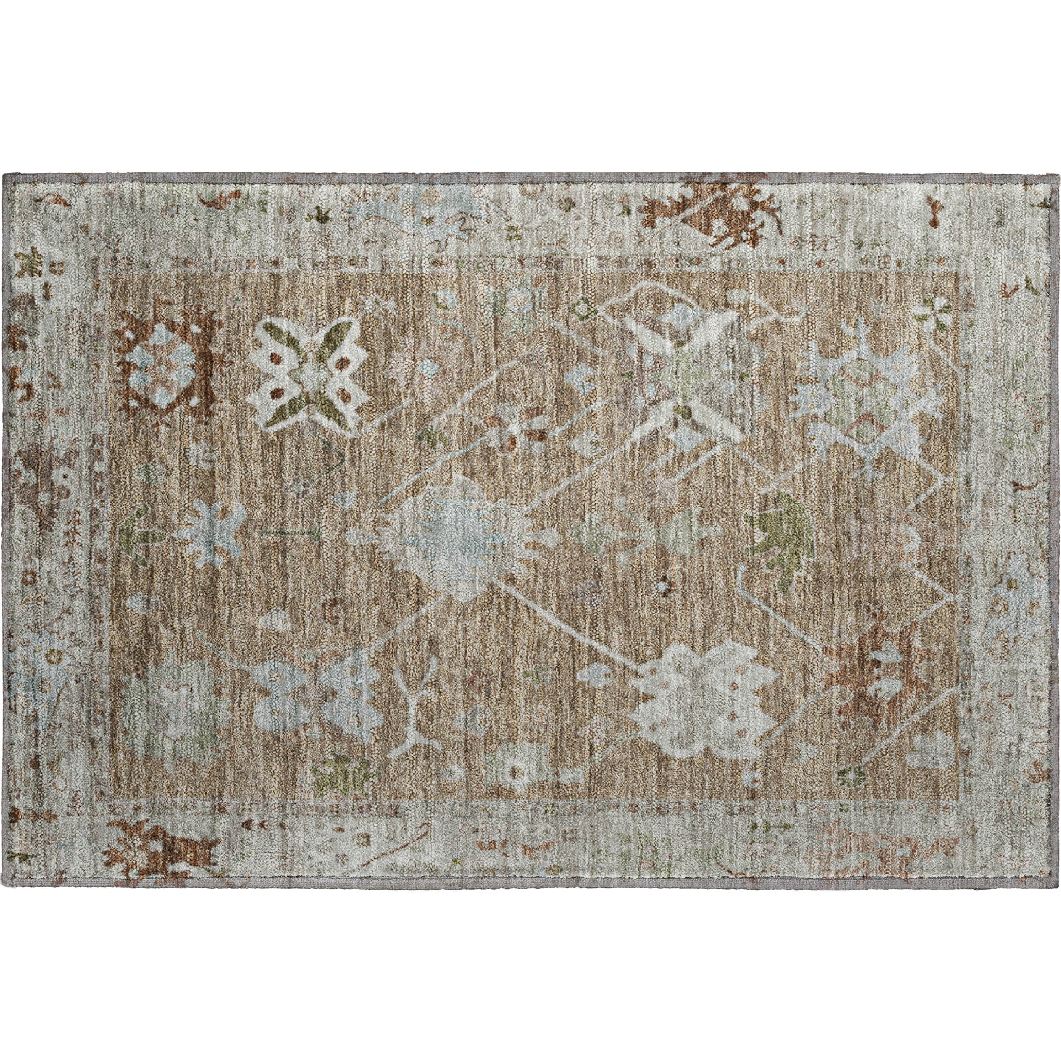 Colombo Machine Washable Traditional Brown Rug 1'8" x 2'6" #shape_Rectangle