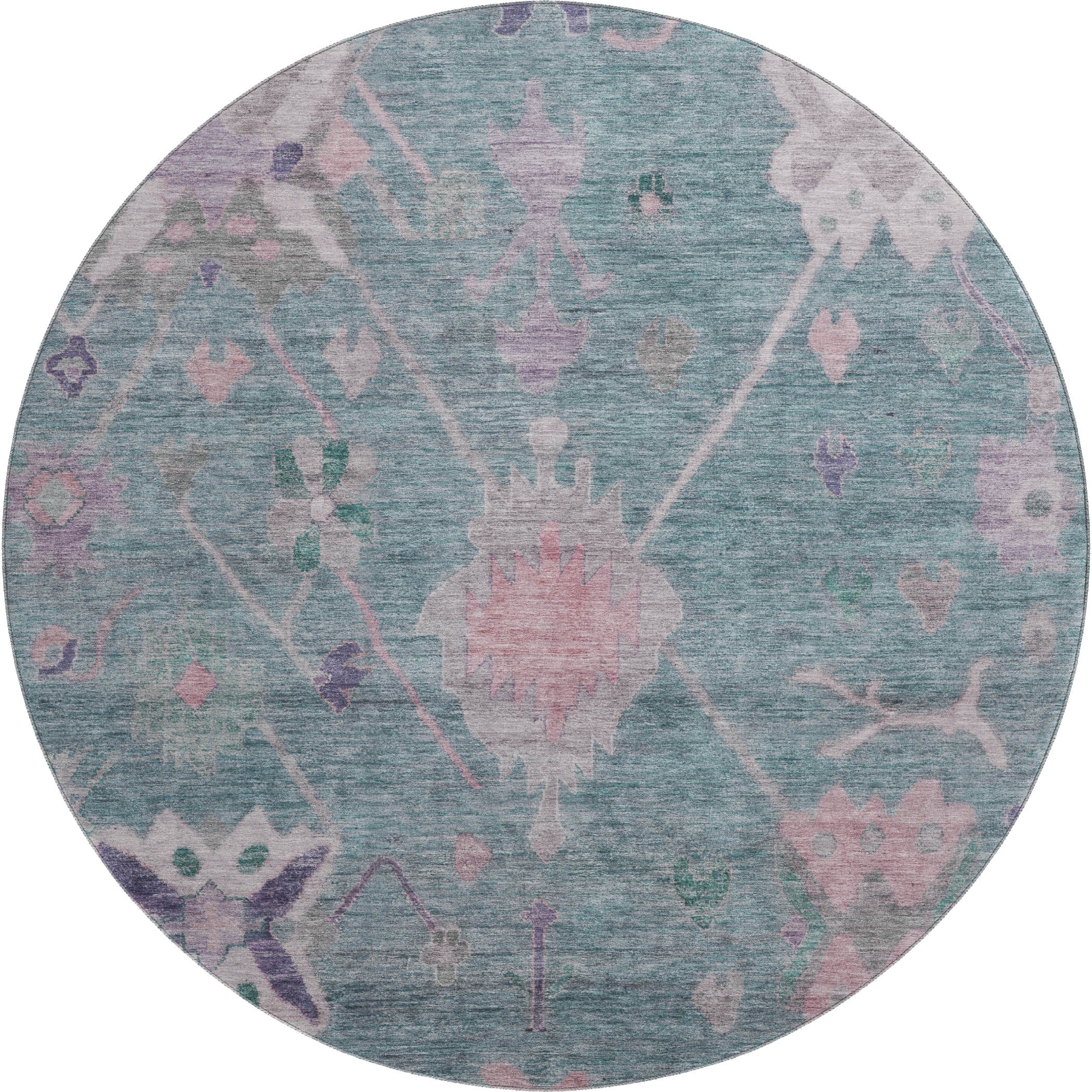 Colombo Machine Washable Traditional Green Rug 8' x 8' #shape_Round