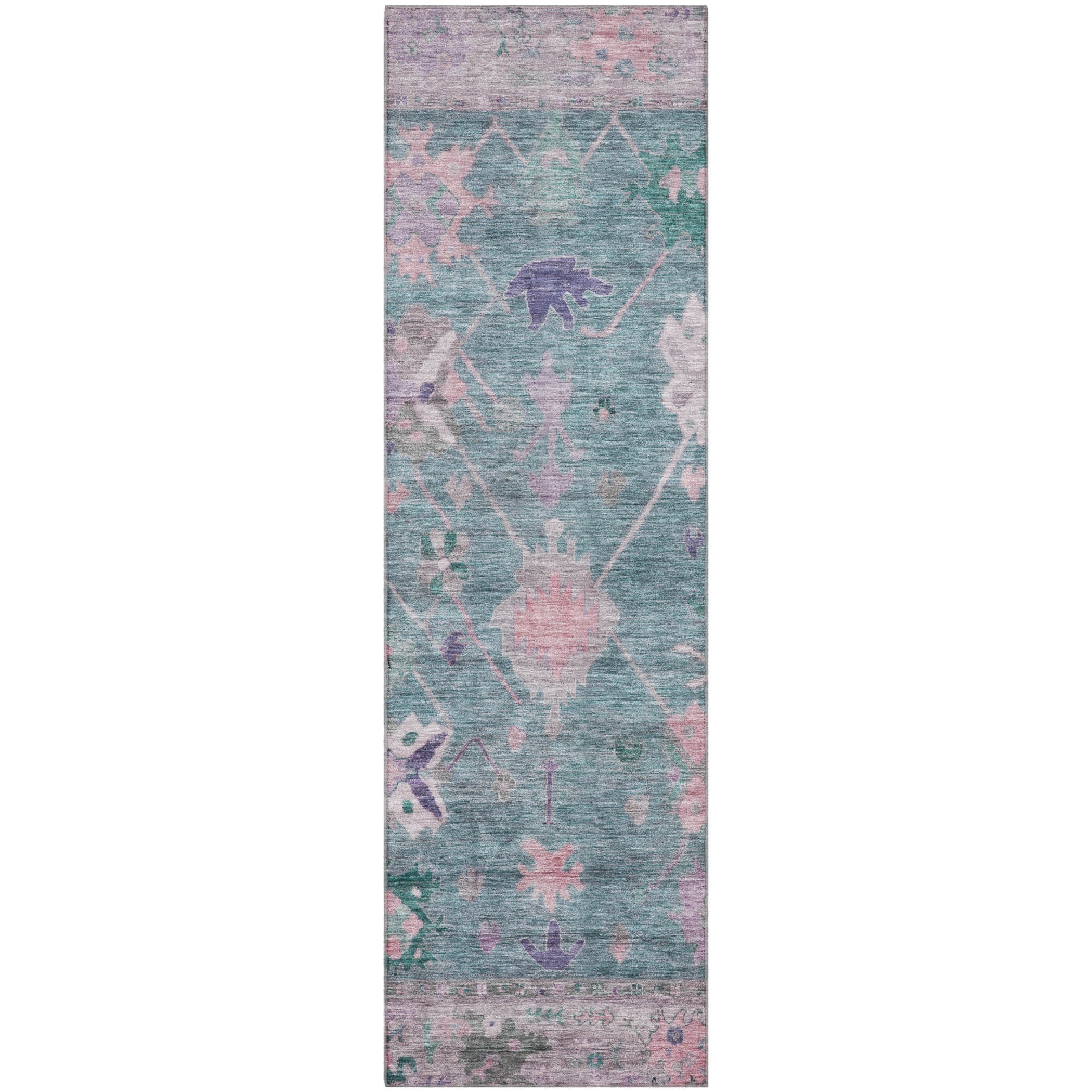 Colombo Machine Washable Traditional Green Rug 2'3" x 7'6" #shape_Runner