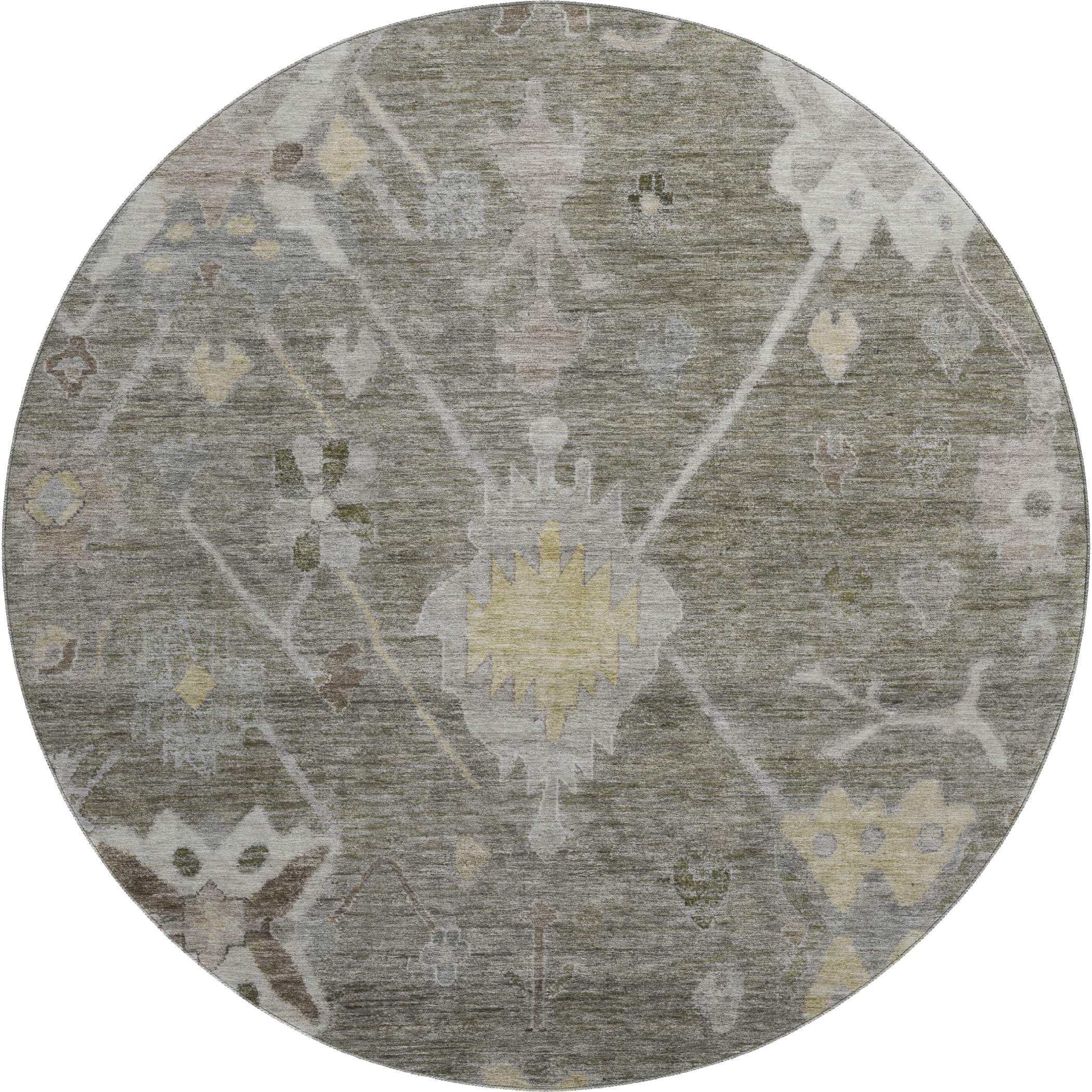 Colombo Machine Washable Traditional Pewter Gray Rug 8' x 8' #shape_Round