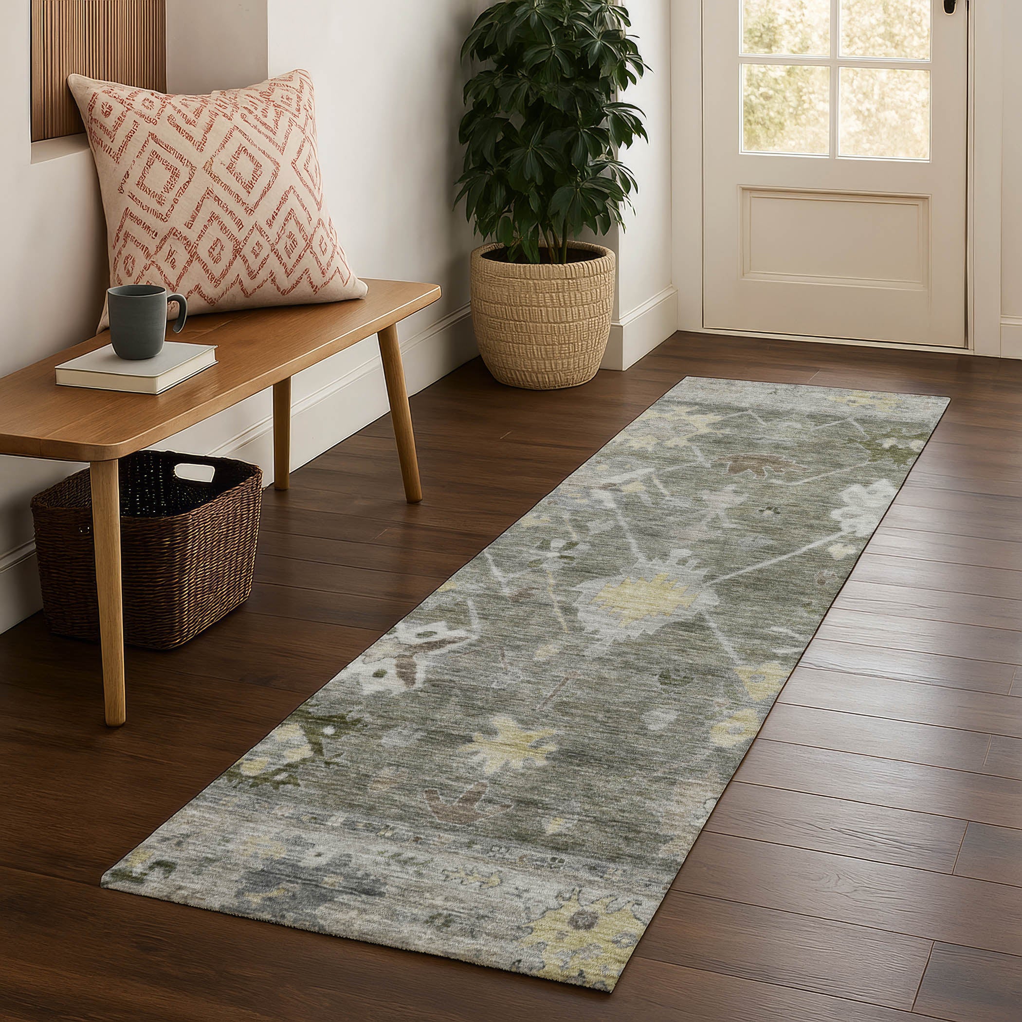 Colombo Machine Washable Traditional Pewter Gray Rug 2'3" x 7'6" #shape_Runner