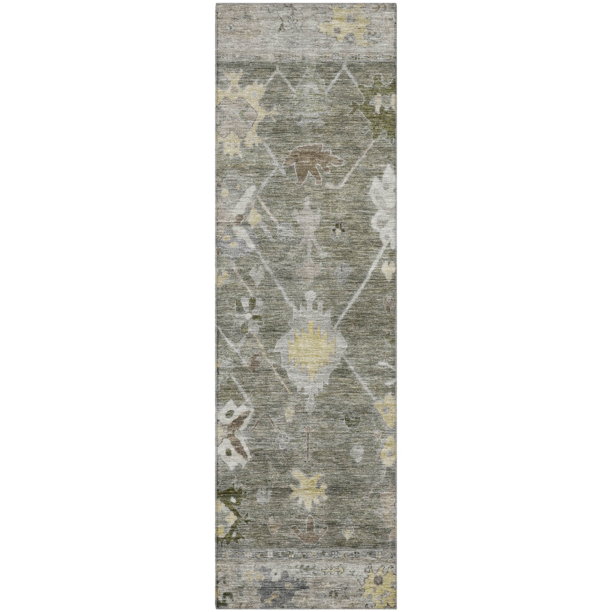 Colombo Machine Washable Traditional Pewter Gray Rug 2'3" x 7'6" #shape_Runner