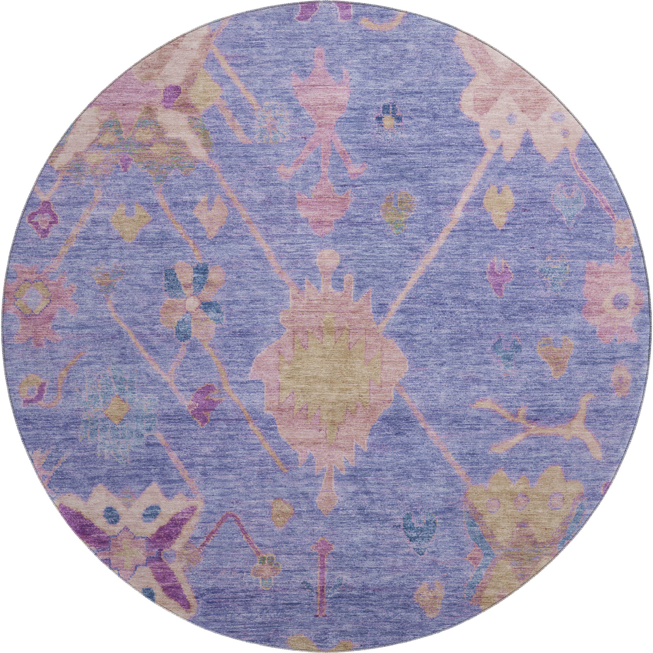 Colombo Machine Washable Traditional Purple Rug 8' x 8' #shape_Round