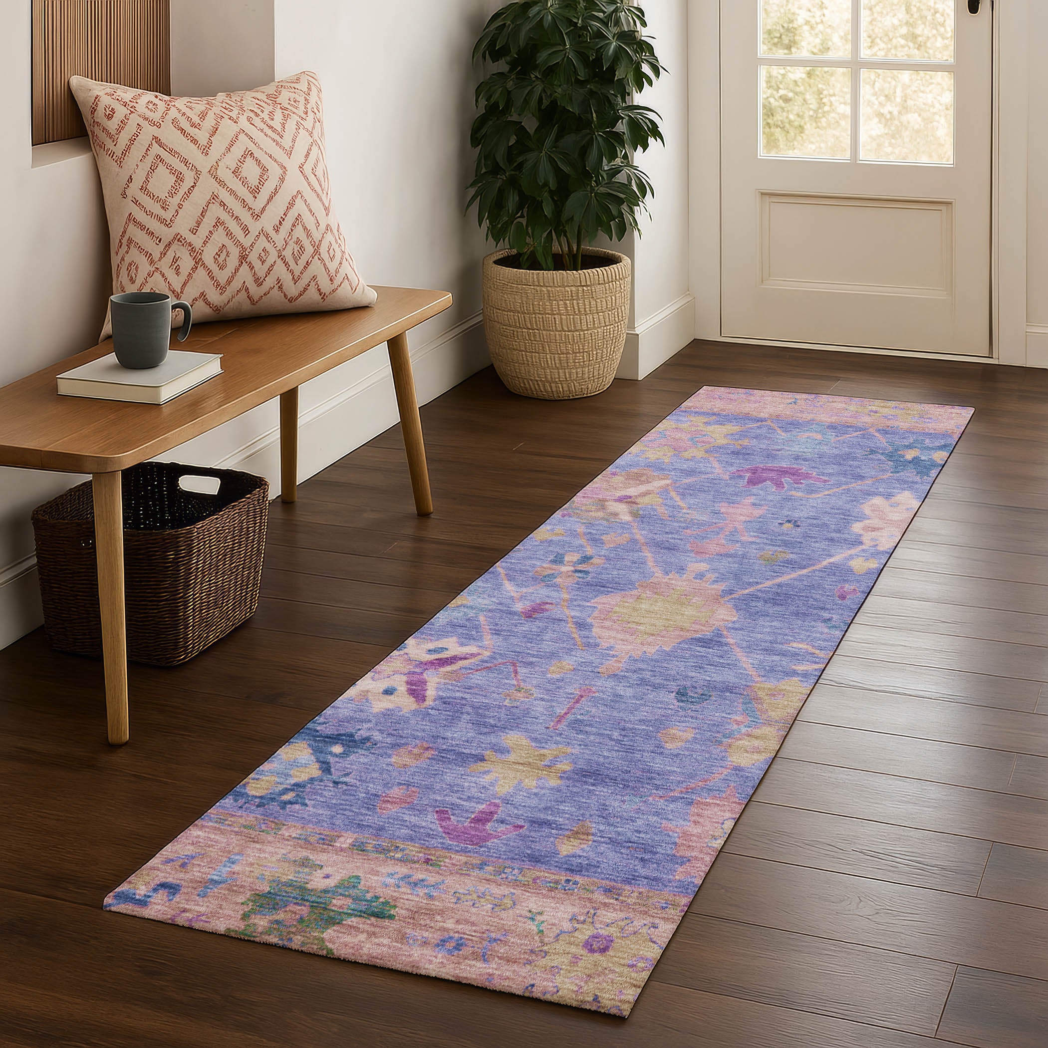 Colombo Machine Washable Traditional Purple Rug 2'3" x 7'6" #shape_Runner