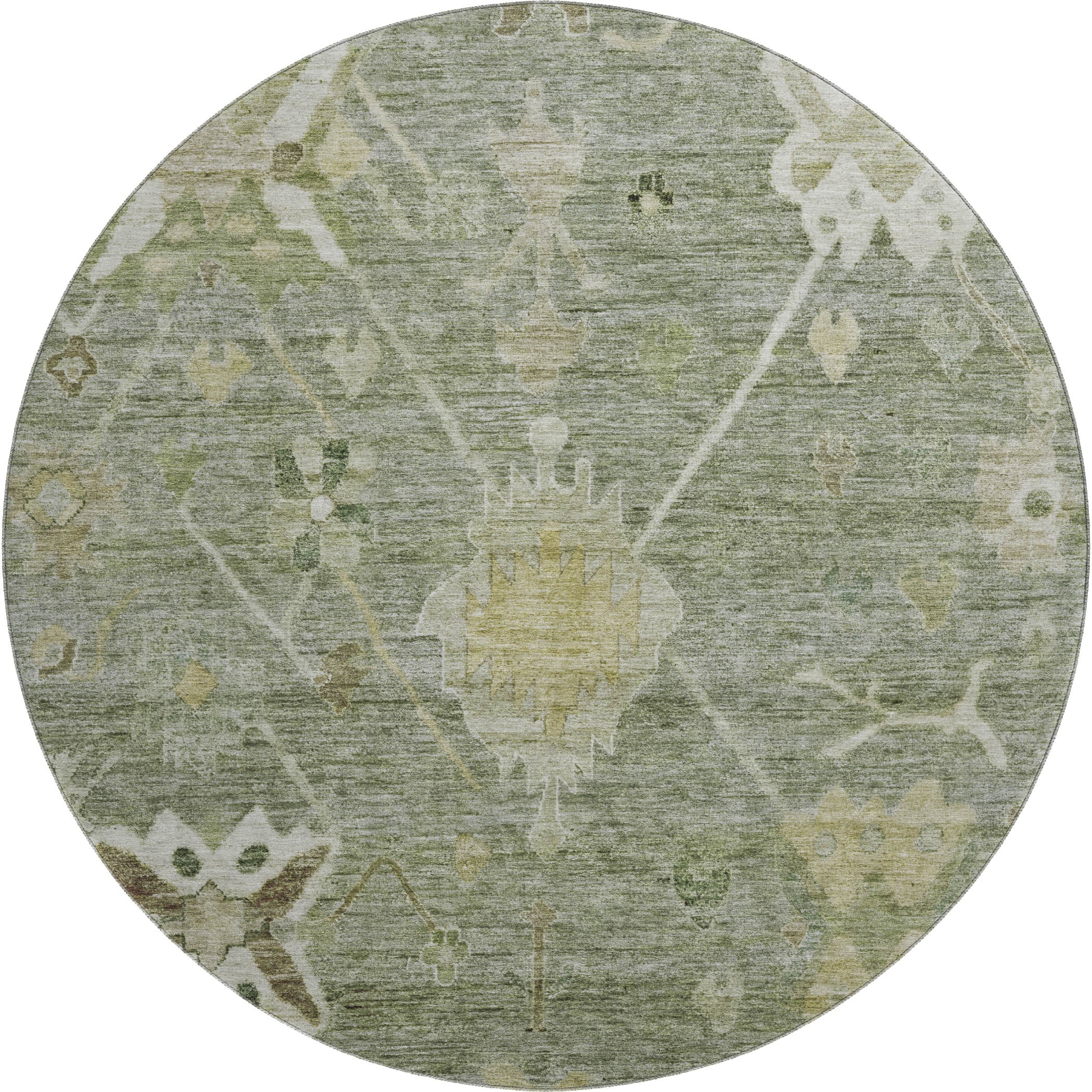 Colombo Machine Washable Traditional Sage Green Rug 8' x 8' #shape_Round
