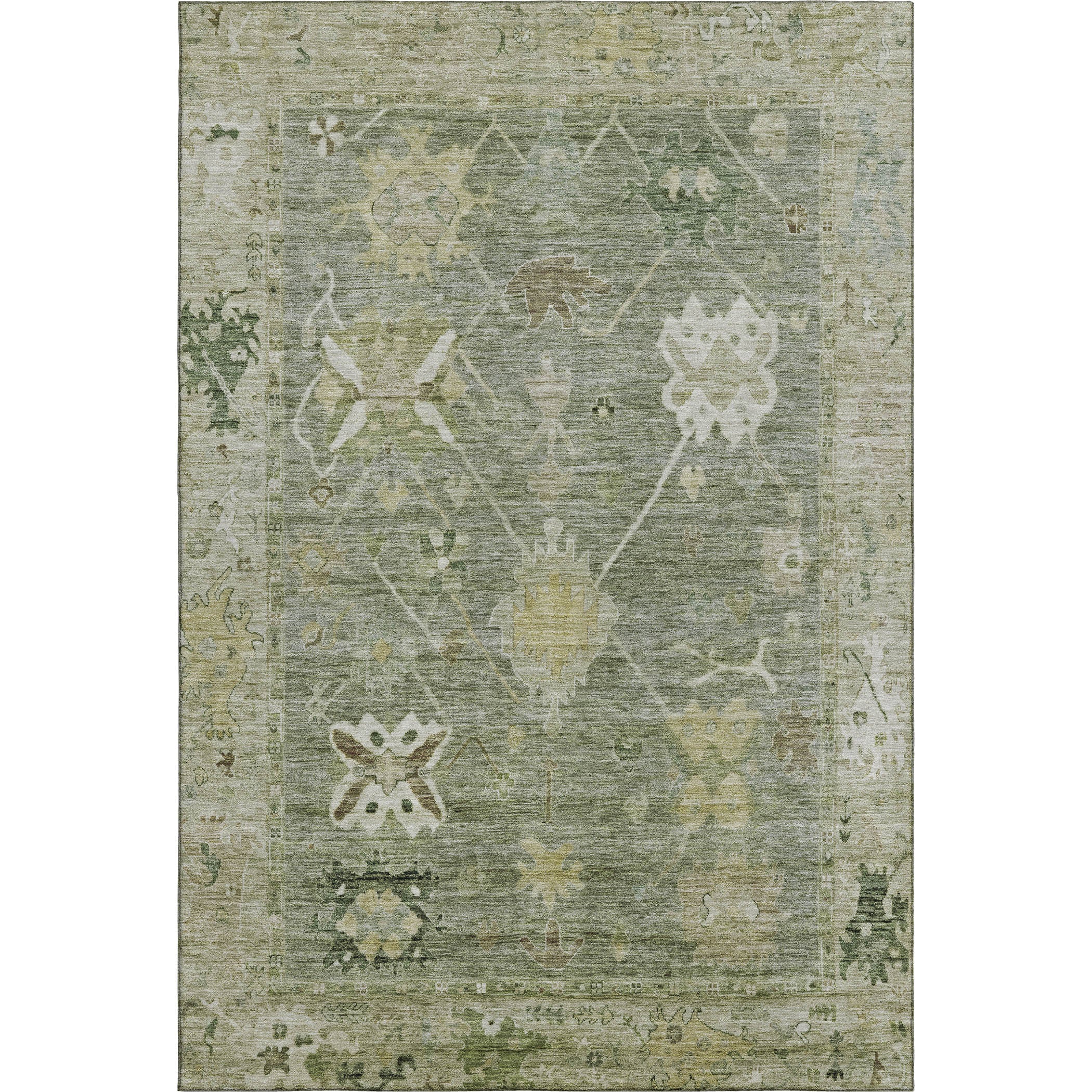 Colombo Machine Washable Traditional Sage Green Rug 2'6" x 3'10" #shape_Rectangle