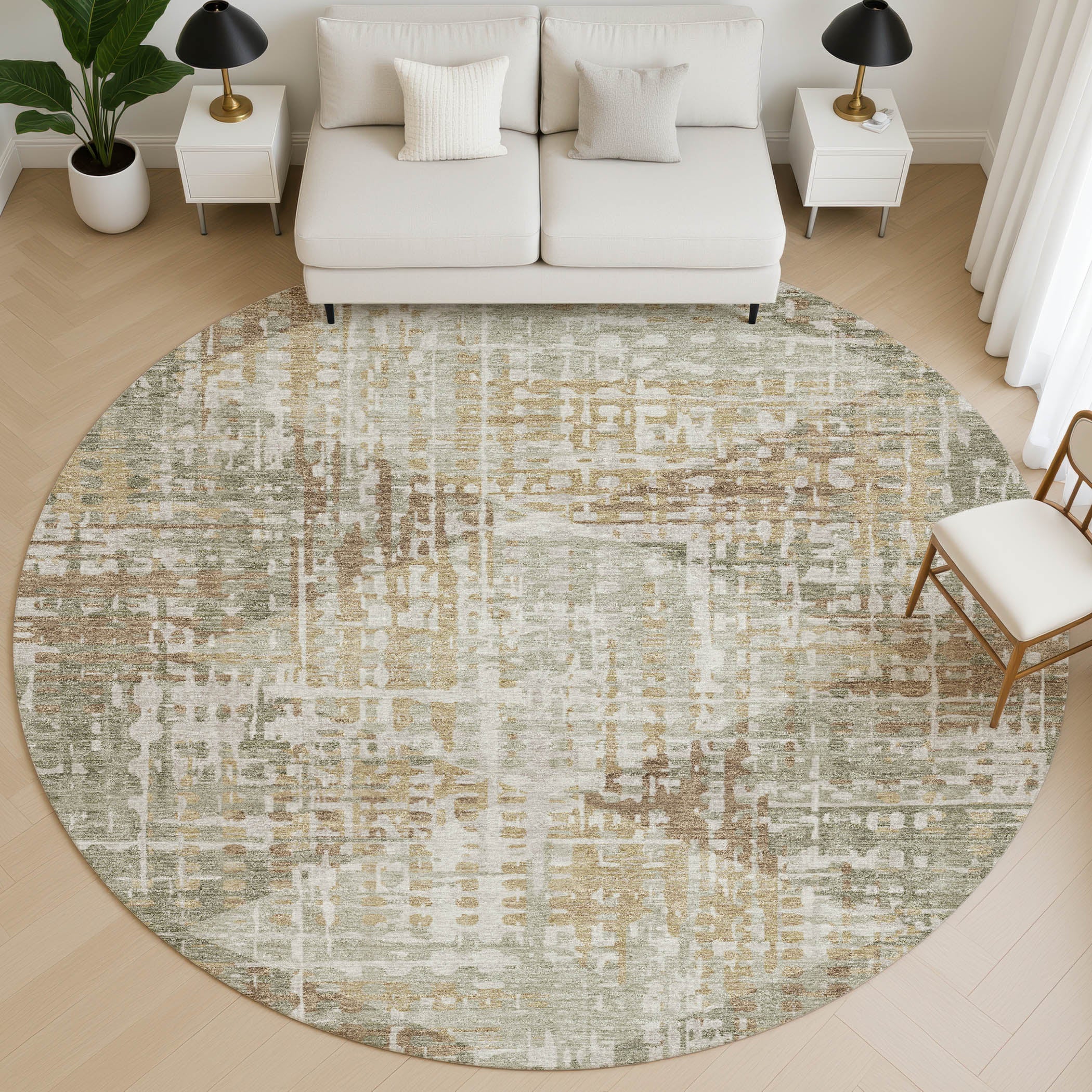 Sintra Machine Washable Transitional Aloe Green Rug 8' x 8' #shape_Round