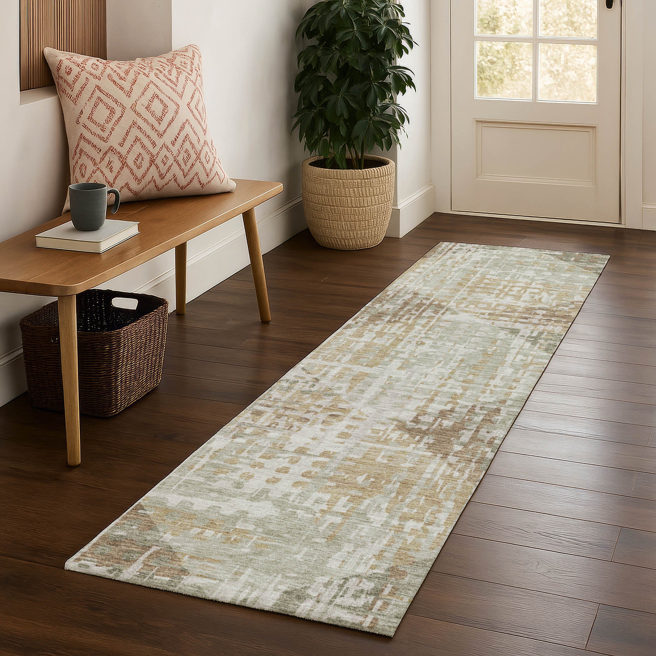 Sintra Machine Washable Transitional Aloe Green Rug 2'3" x 7'6" #shape_Runner