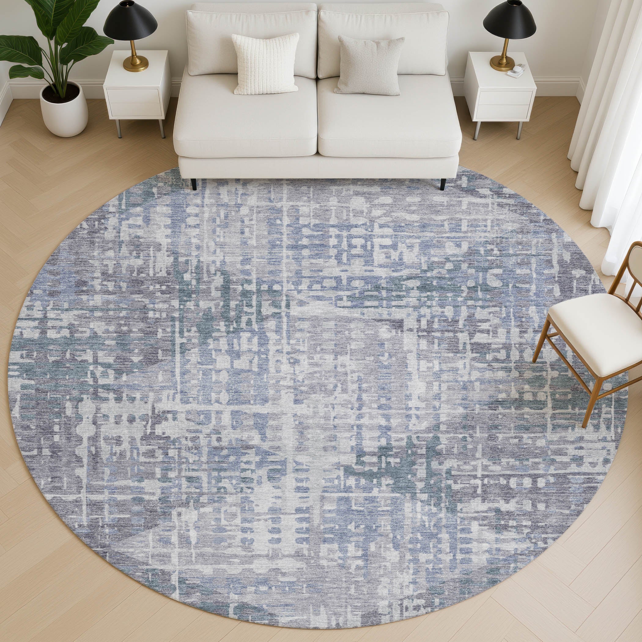 Sintra Machine Washable Transitional Blue Rug 8' x 8' #shape_Round