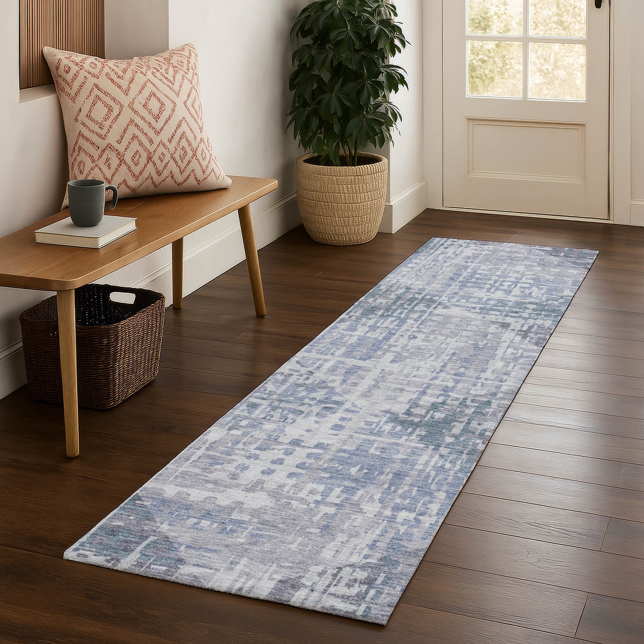Sintra Machine Washable Transitional Blue Rug 2'3" x 7'6" #shape_Runner