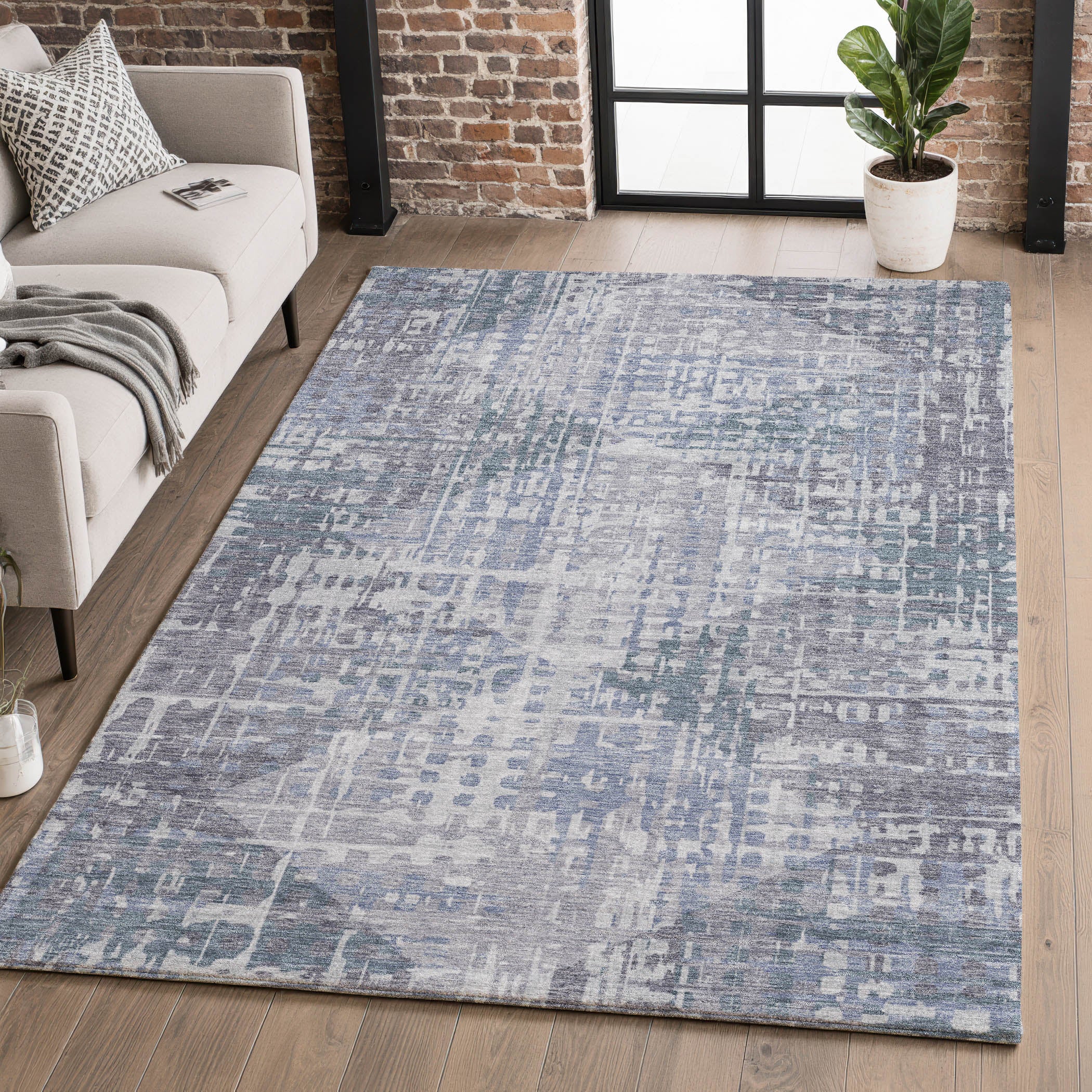 Sintra Machine Washable Transitional Blue Rug 2'6" x 3'10" #shape_Rectangle