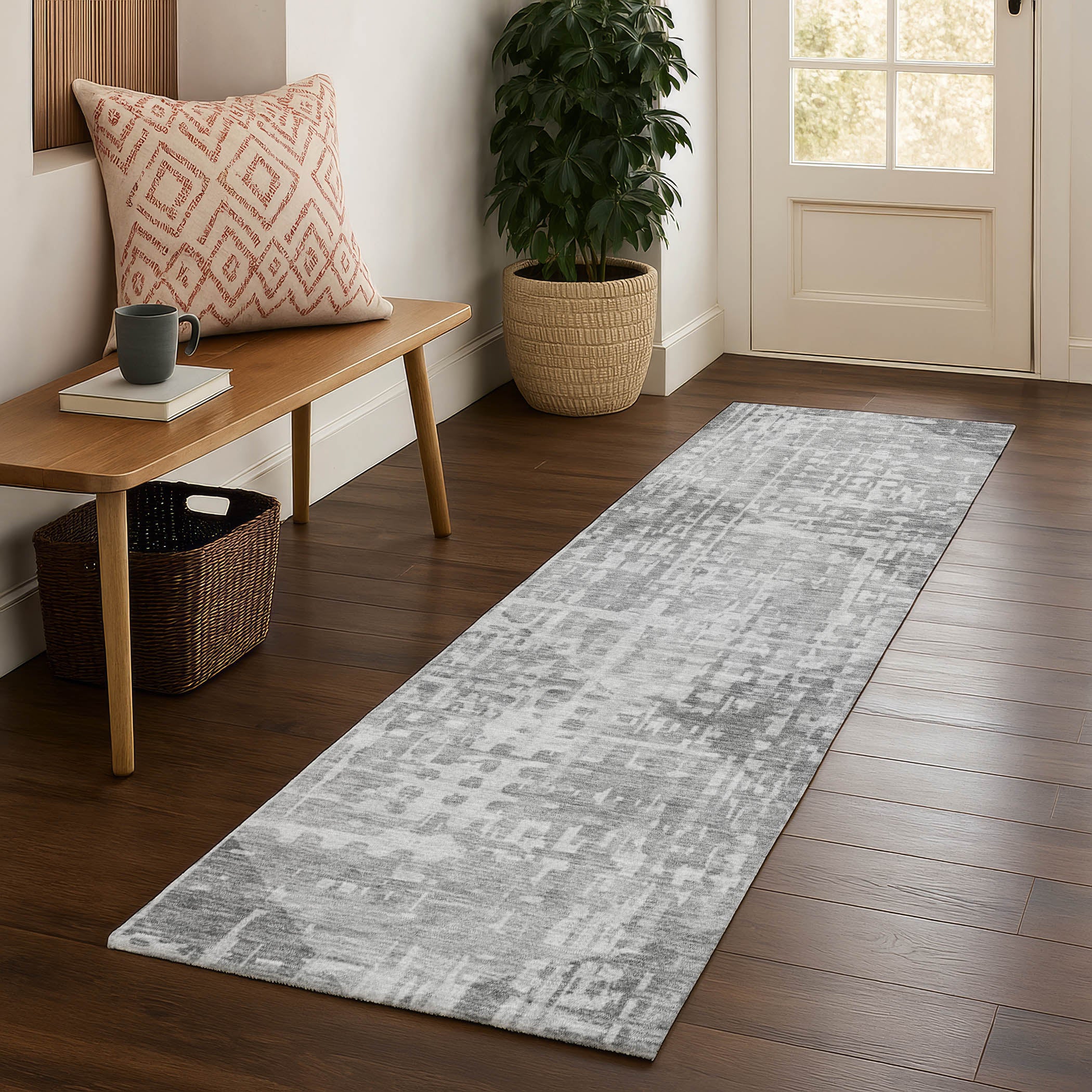 Sintra Machine Washable Transitional Gray Rug 2'3" x 7'6" #shape_Runner