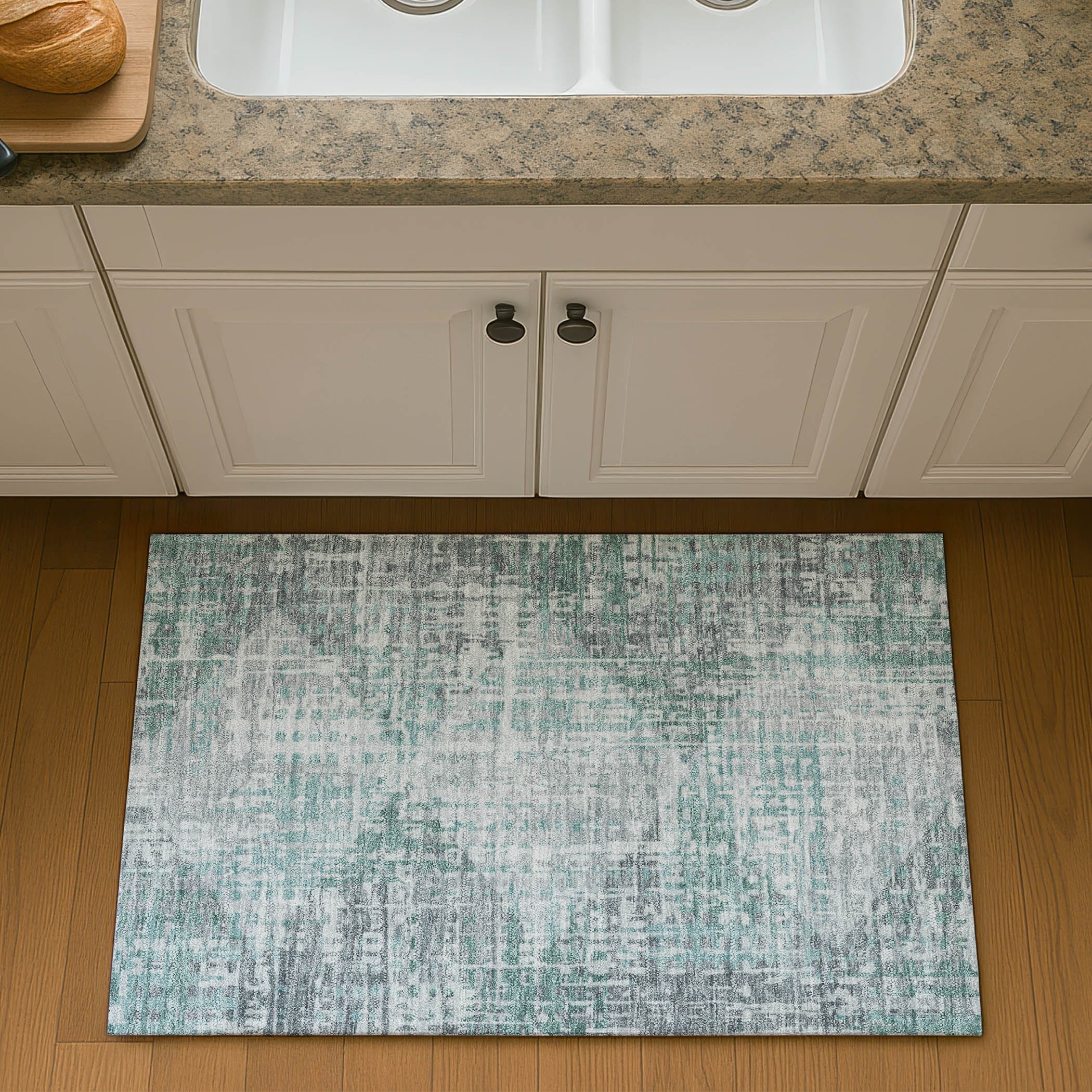 Sintra Machine Washable Transitional Teal Rug 1'8" x 2'6" #shape_Rectangle