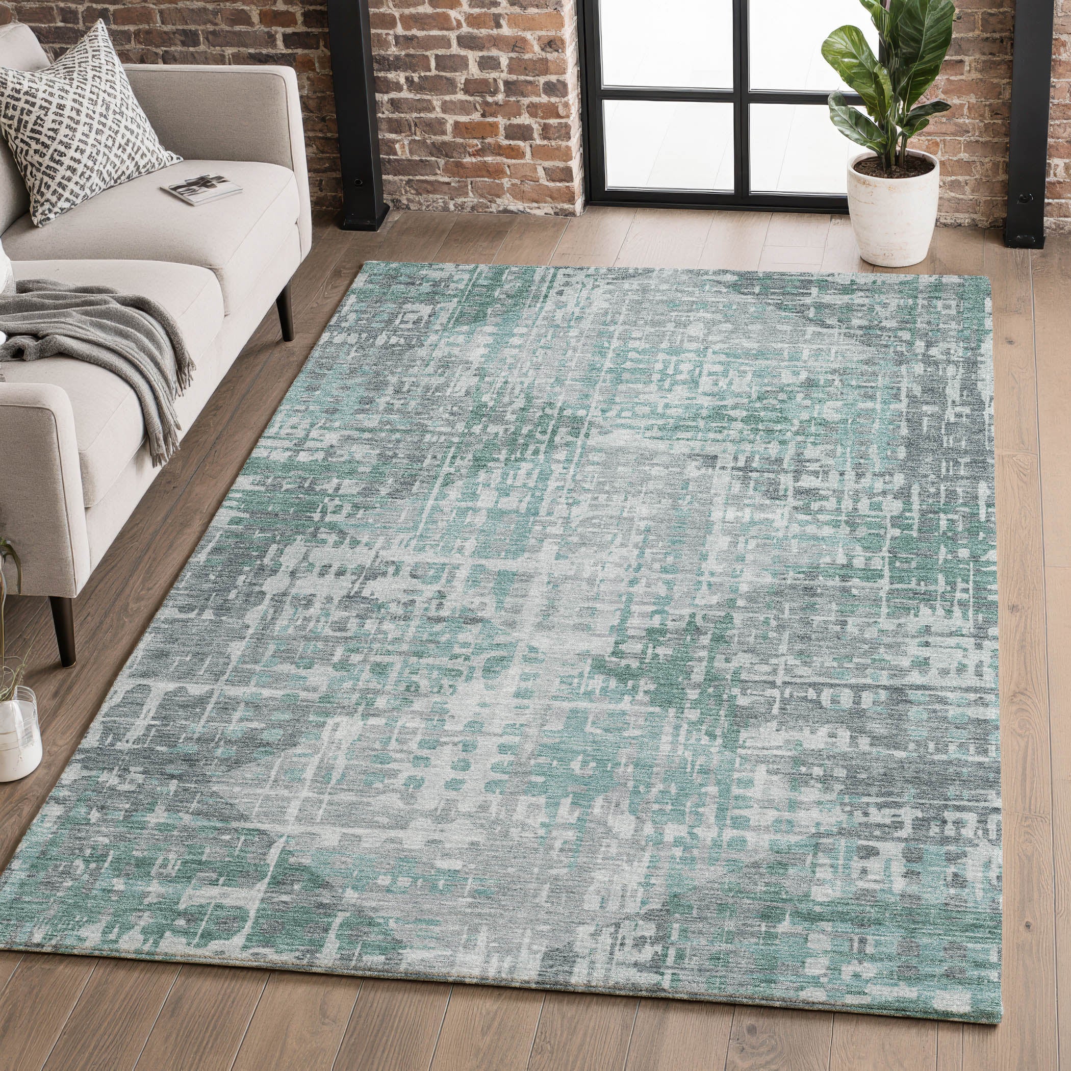 Sintra Machine Washable Transitional Teal Rug 2'6" x 3'10" #shape_Rectangle