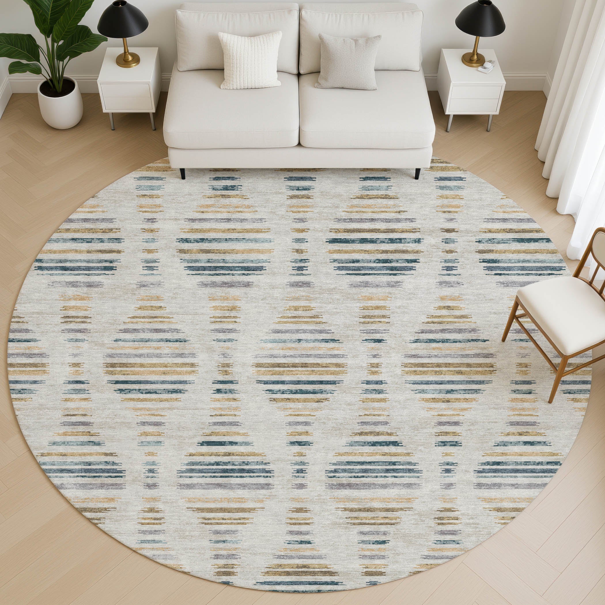 Jaipur Machine Washable Transitional Linen Ivory Rug 8' x 8' #shape_Round