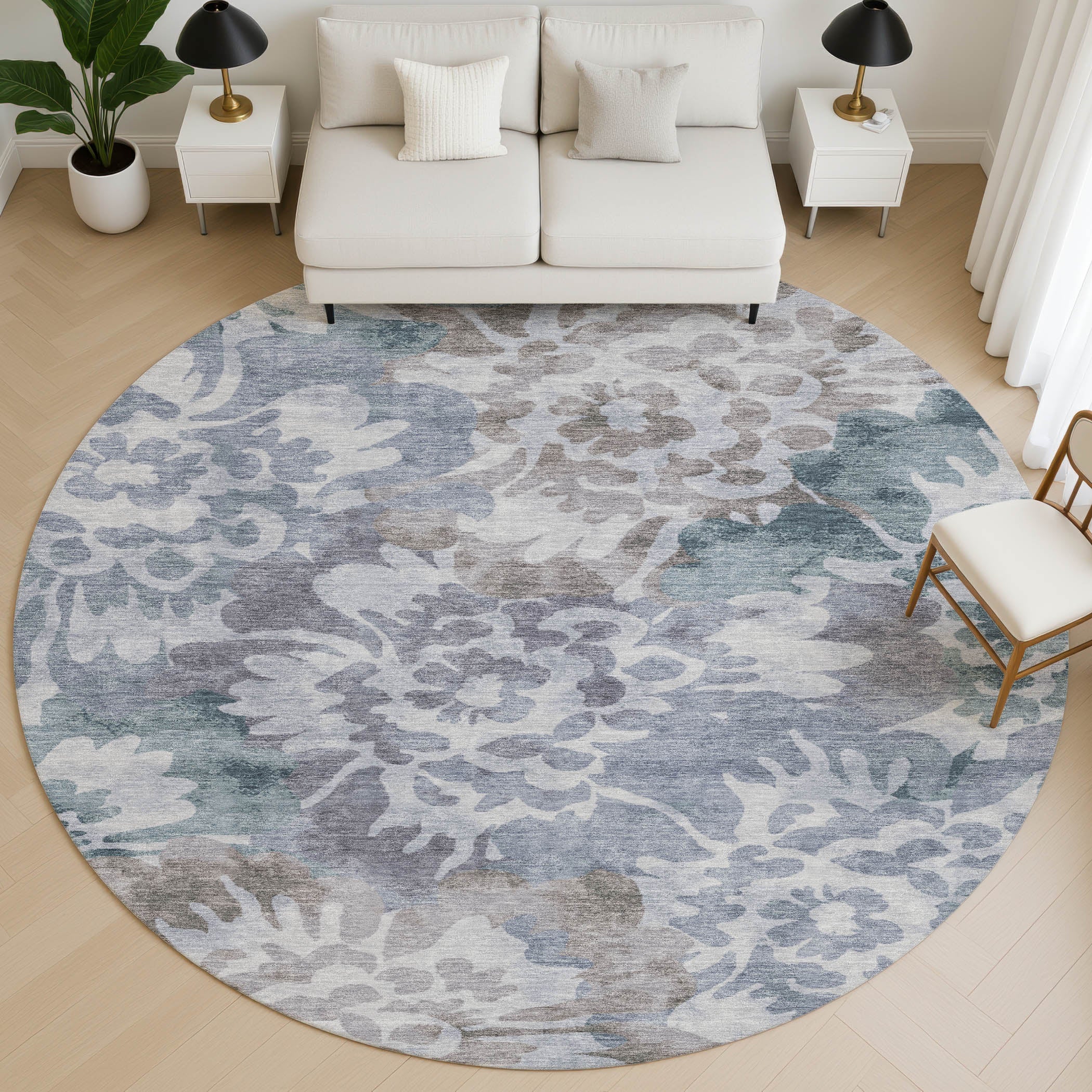 Tallinn Machine Washable Transitional Blue Rug 8' x 8' #shape_Round