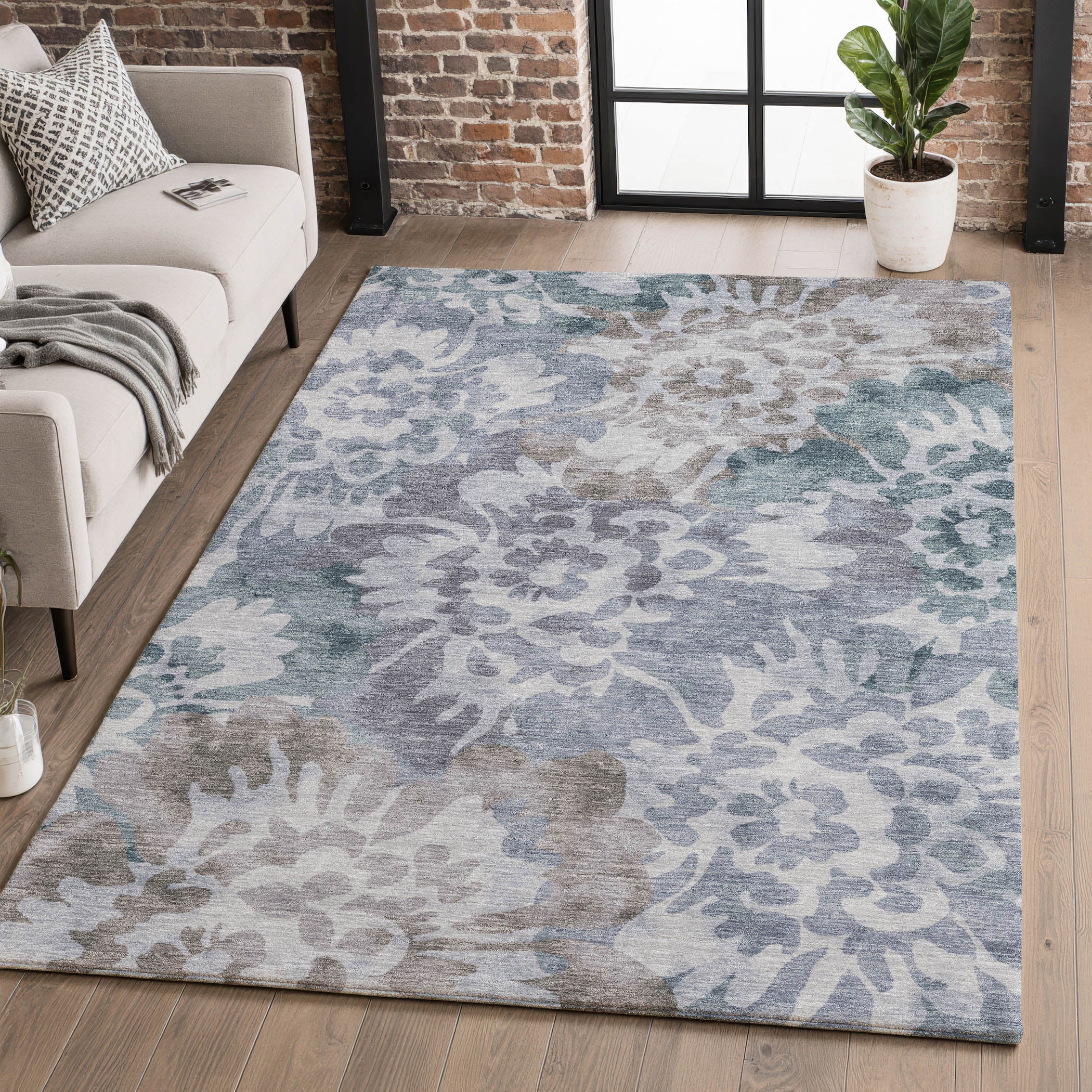 Tallinn Machine Washable Transitional Blue Rug 2'6" x 3'10" #shape_Rectangle