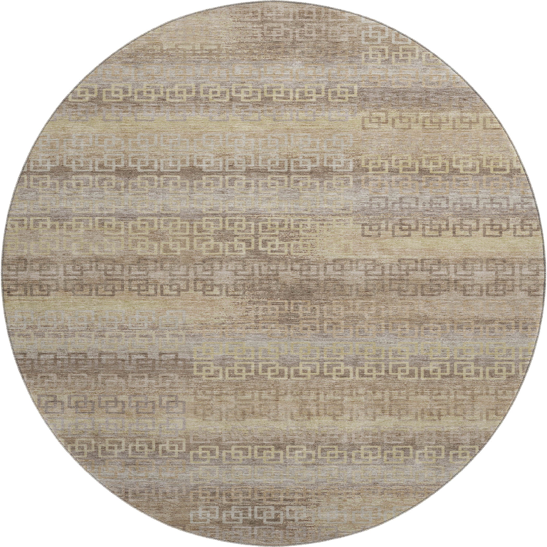 Valletta Machine Washable Transitional Beige Brown Rug 8' x 8' #shape_Round