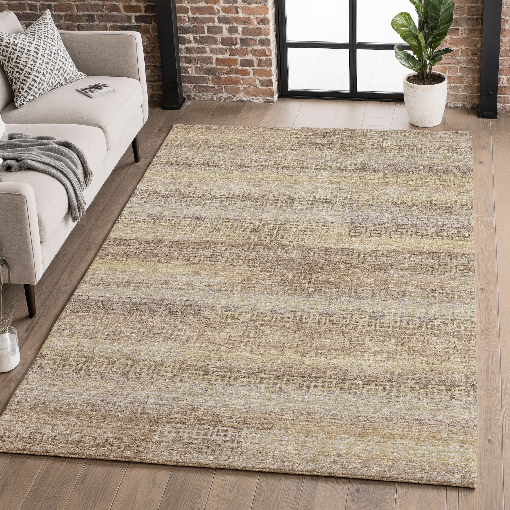 Valletta Machine Washable Transitional Beige Brown Rug 2'6" x 3'10" #shape_Rectangle