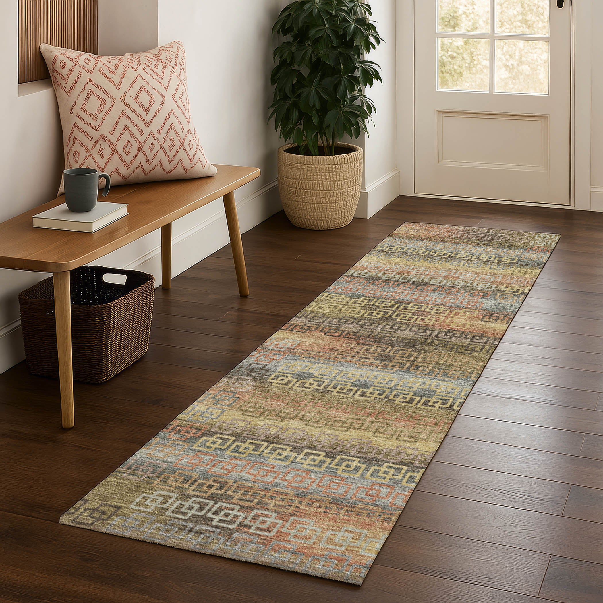 Valletta Machine Washable Transitional Brown Rug 2'3" x 7'6" #shape_Runner