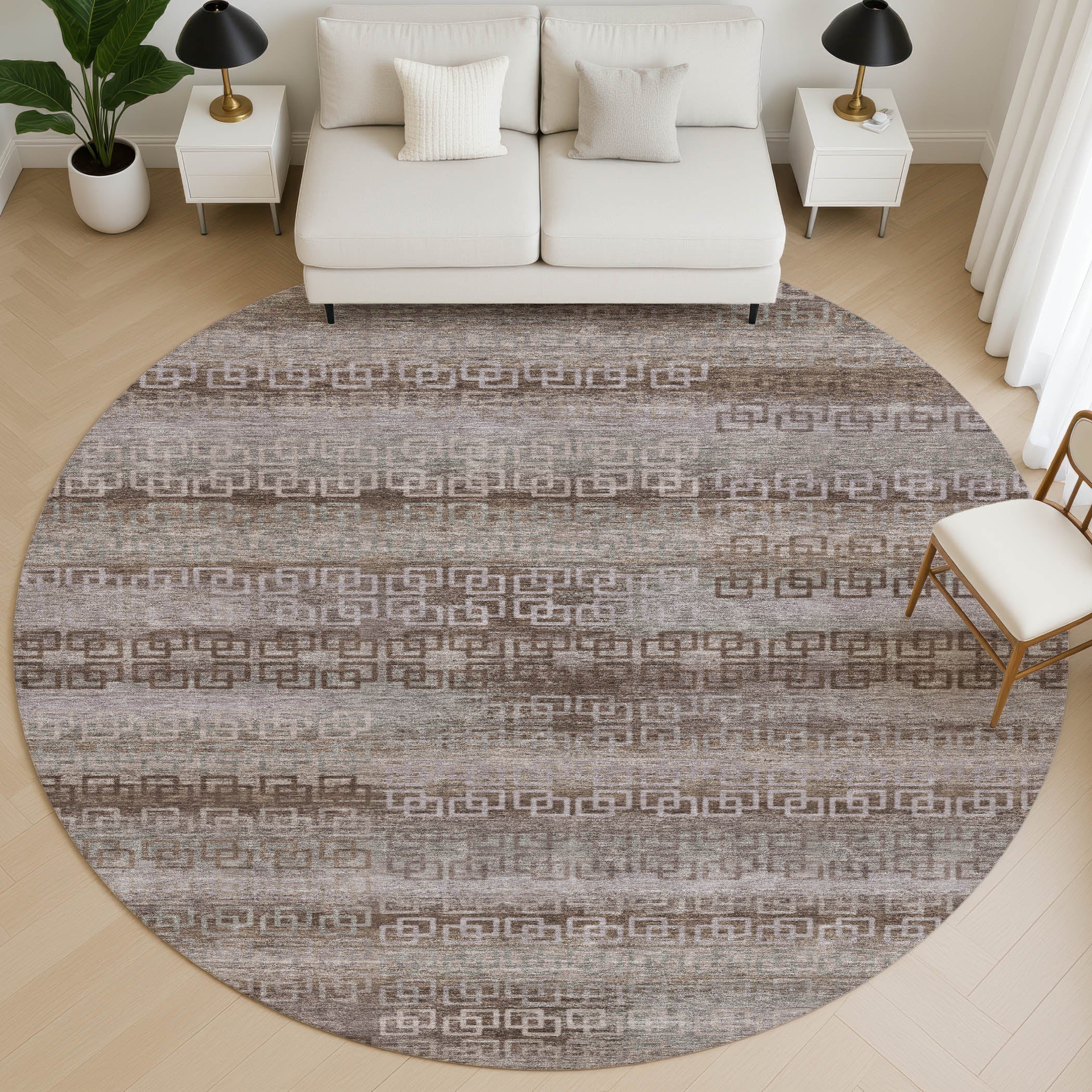 Valletta Machine Washable Transitional Chocolate Brown Rug 8' x 8' #shape_Round
