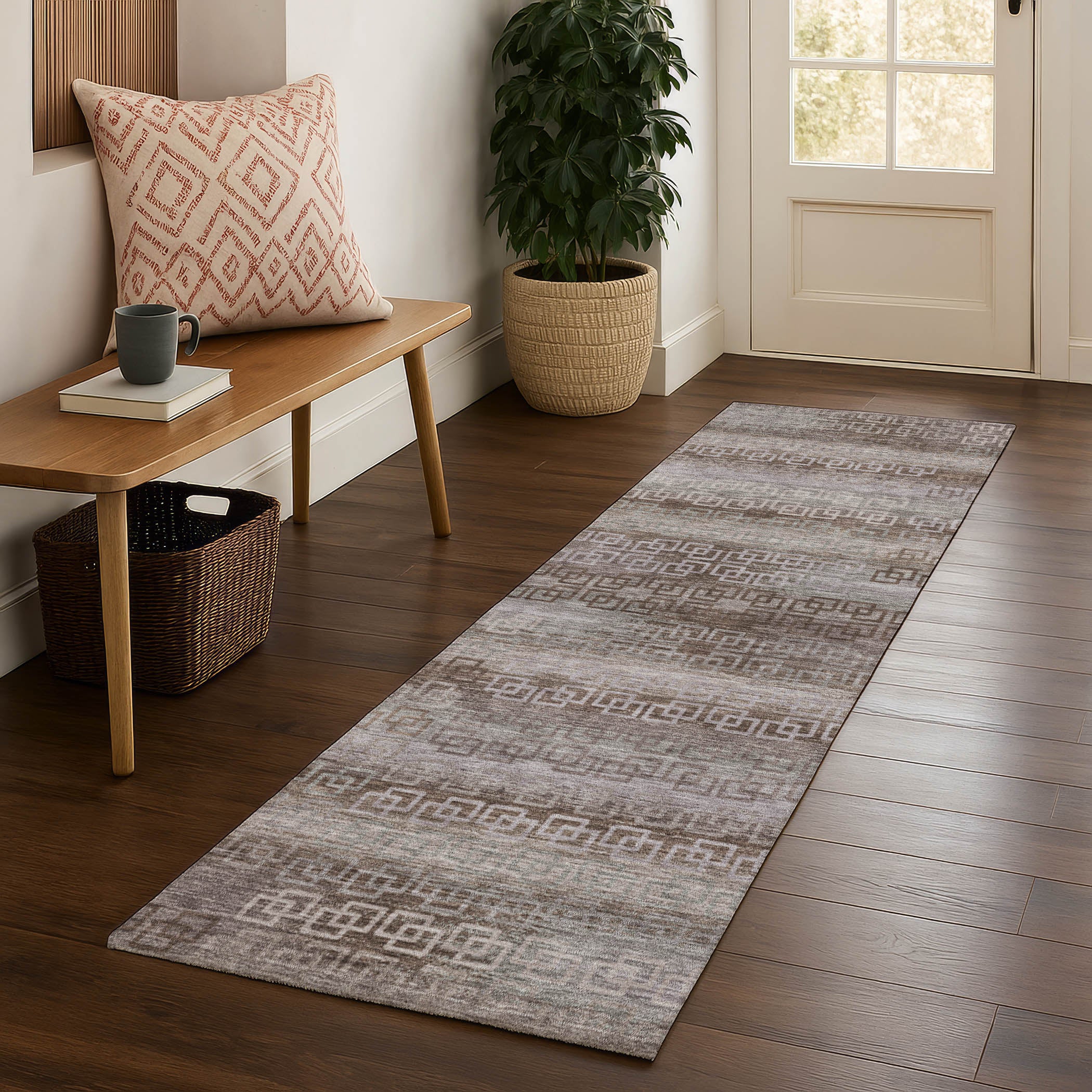 Valletta Machine Washable Transitional Chocolate Brown Rug 2'3" x 7'6" #shape_Runner