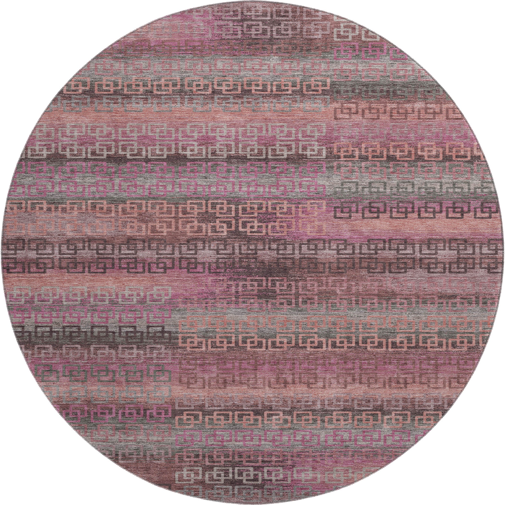 Valletta Machine Washable Transitional Pink Rug 8' x 8' #shape_Round
