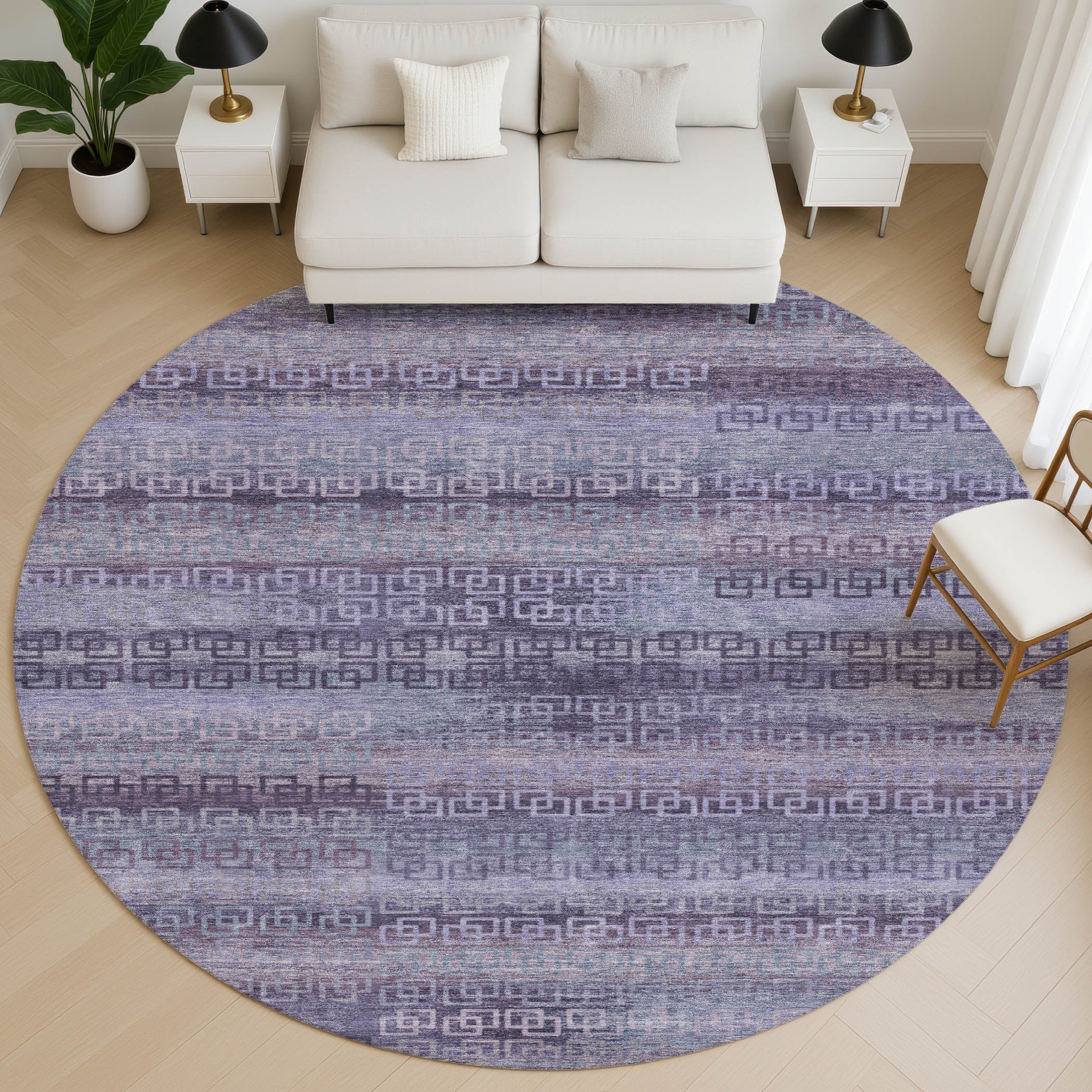 Valletta Machine Washable Transitional Plum Purple Rug 8' x 8' #shape_Round
