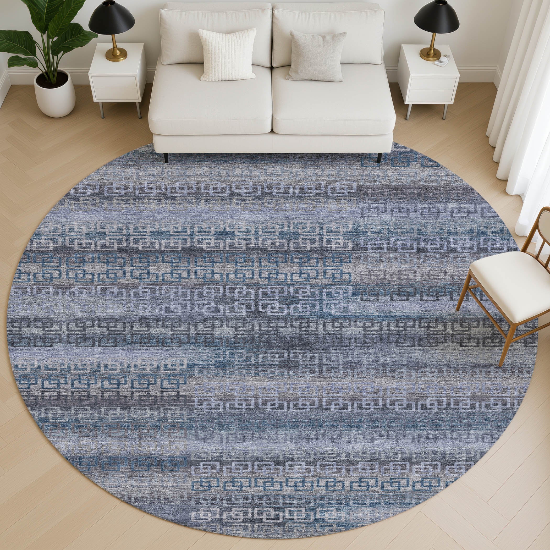 Valletta Machine Washable Transitional Taupe Brown Rug 8' x 8' #shape_Round