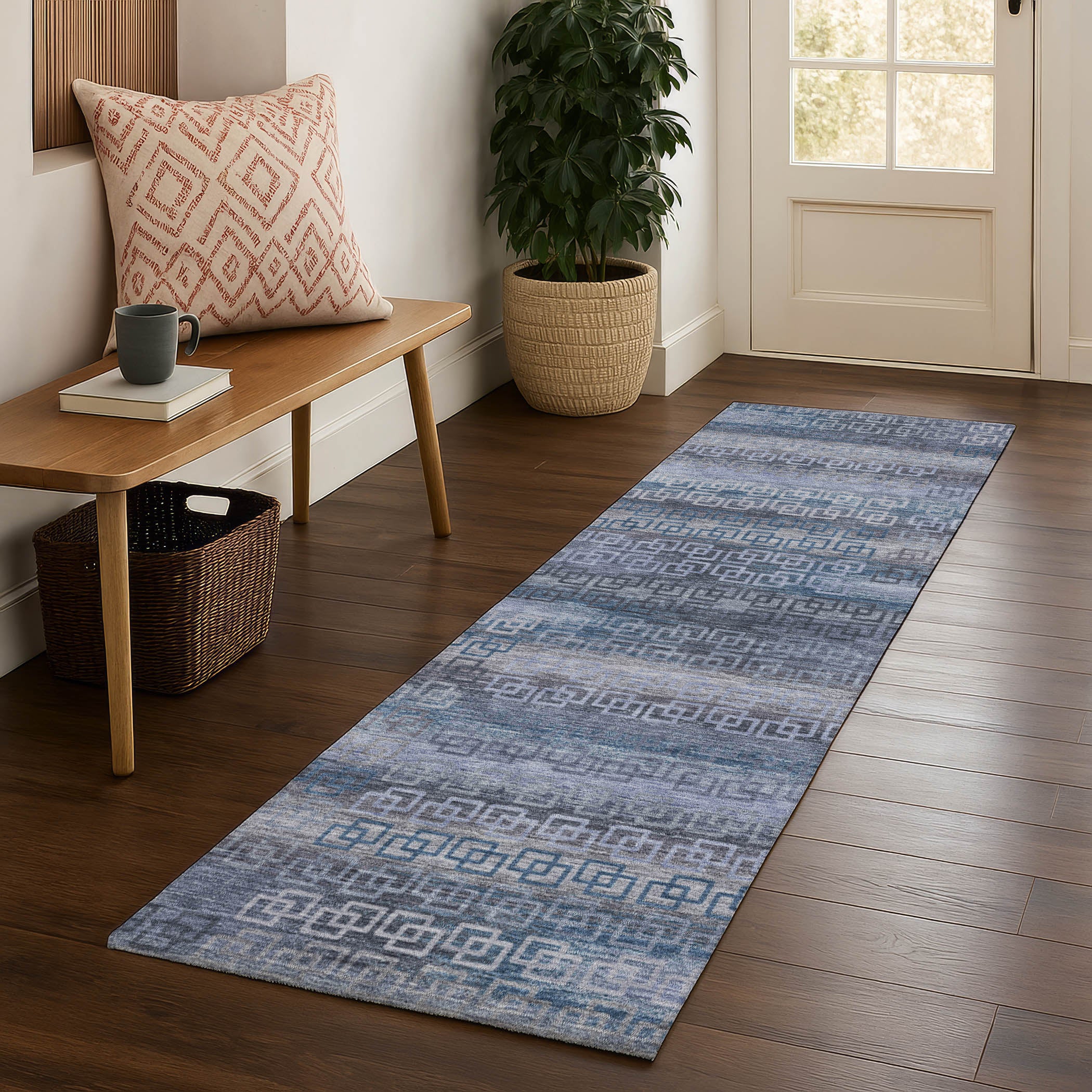 Valletta Machine Washable Transitional Taupe Brown Rug 2'3" x 7'6" #shape_Runner