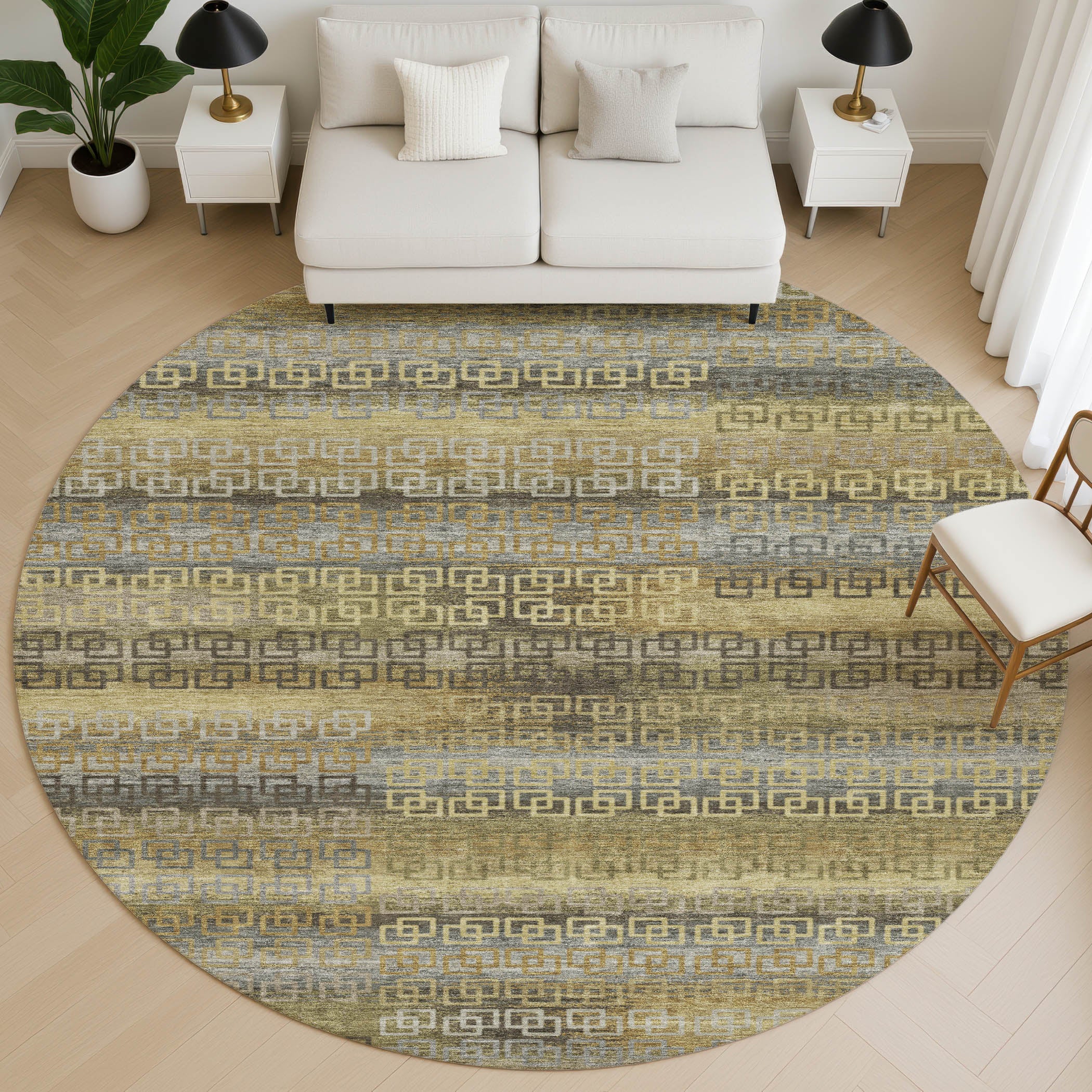 Valletta Machine Washable Transitional Wheat Gold Rug 8' x 8' #shape_Round