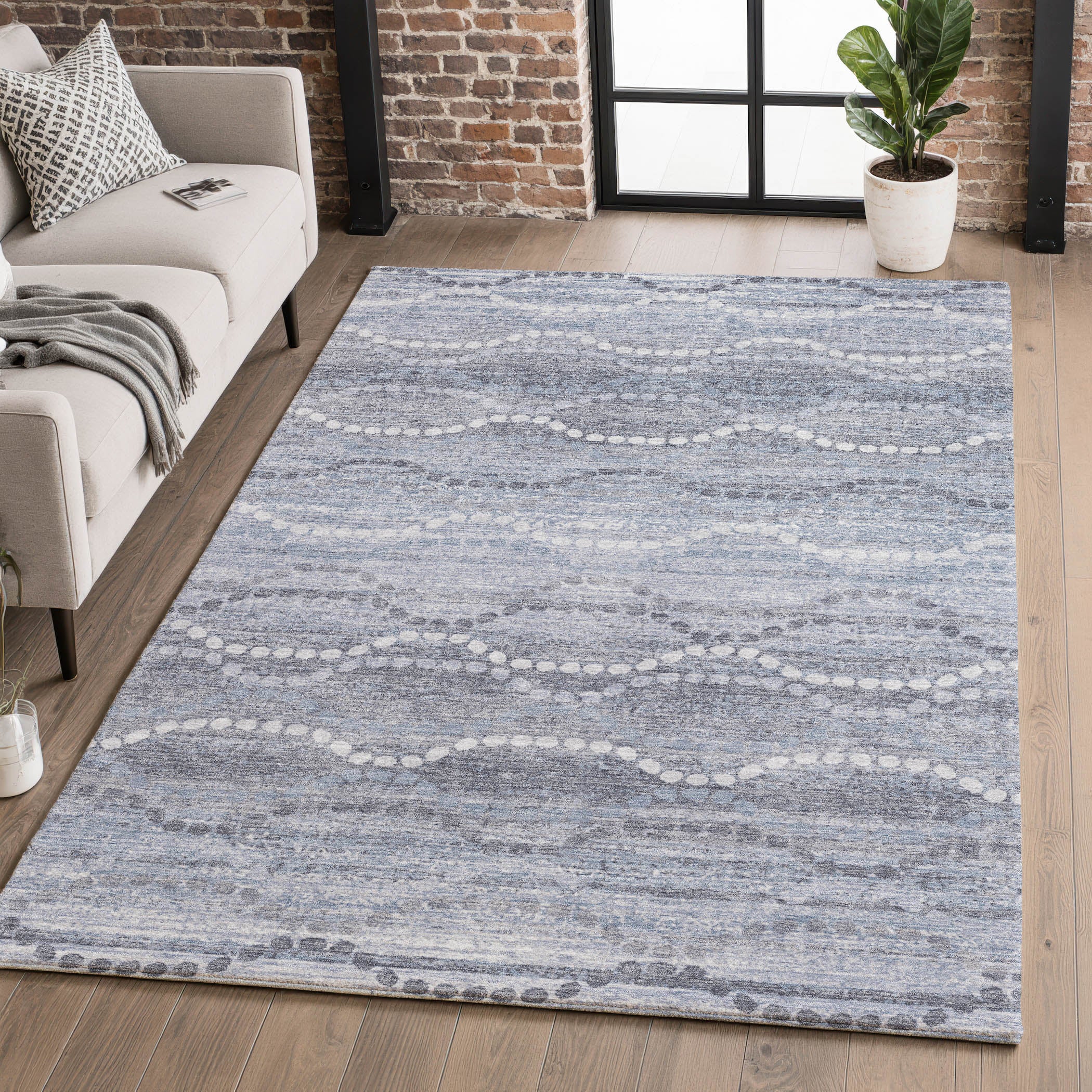 Queenstown Machine Washable Transitional Blue Rug 2'6" x 3'10" #shape_Rectangle