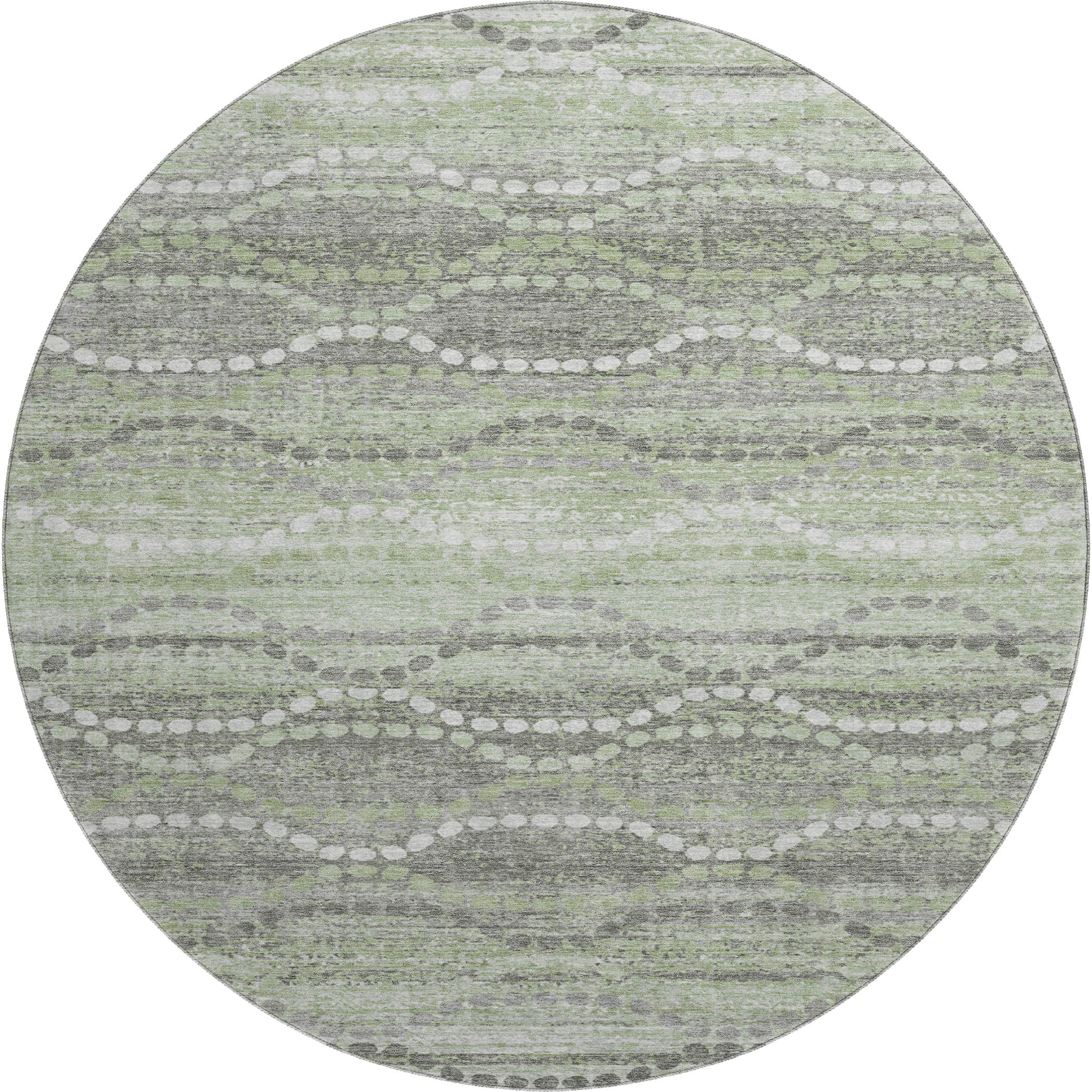 Queenstown Machine Washable Transitional Green Rug 8' x 8' #shape_Round