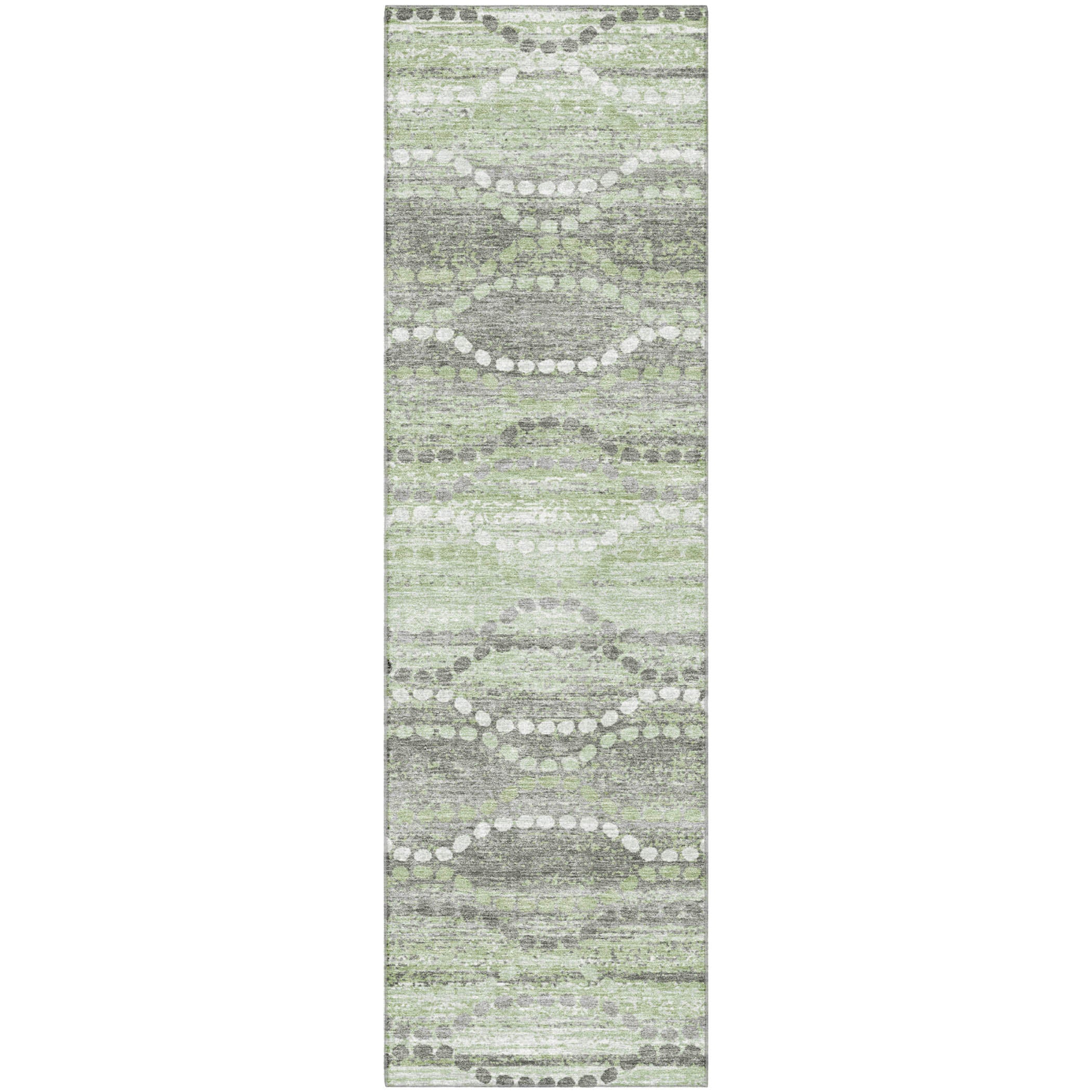 Queenstown Machine Washable Transitional Green Rug 2'3" x 7'6" #shape_Runner
