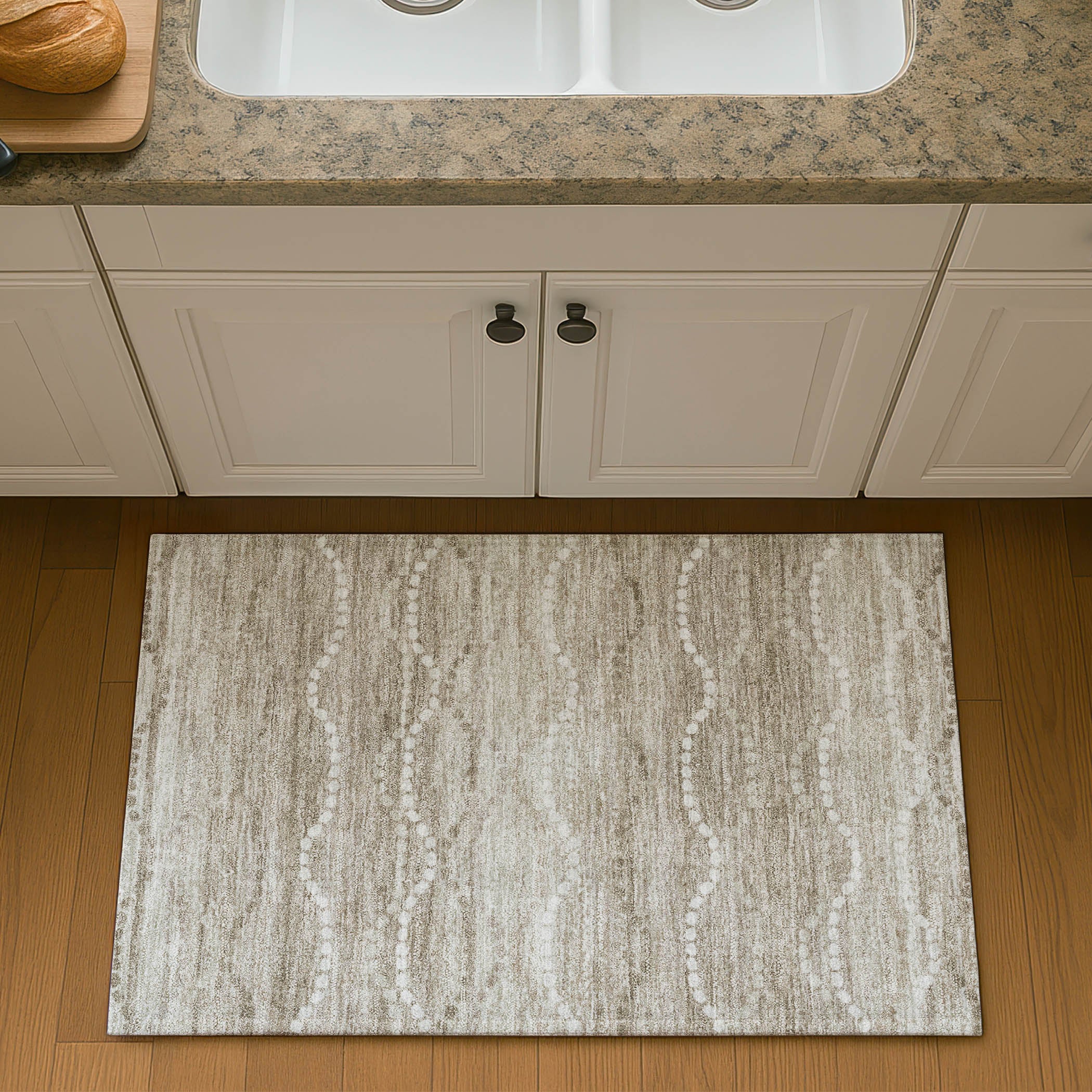 Queenstown Machine Washable Transitional Khaki Brown Rug 1'8" x 2'6" #shape_Rectangle