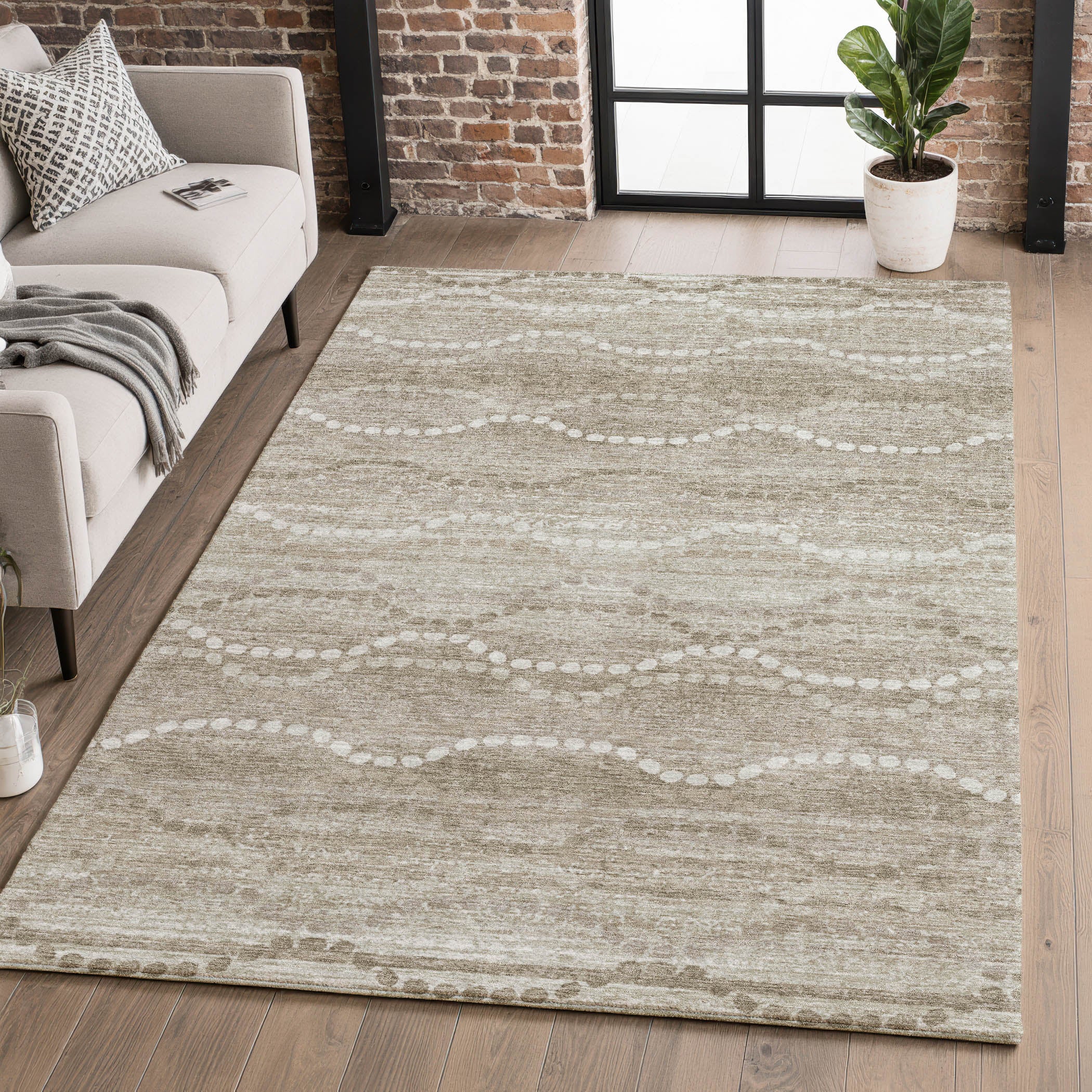 Queenstown Machine Washable Transitional Khaki Brown Rug 2'6" x 3'10" #shape_Rectangle
