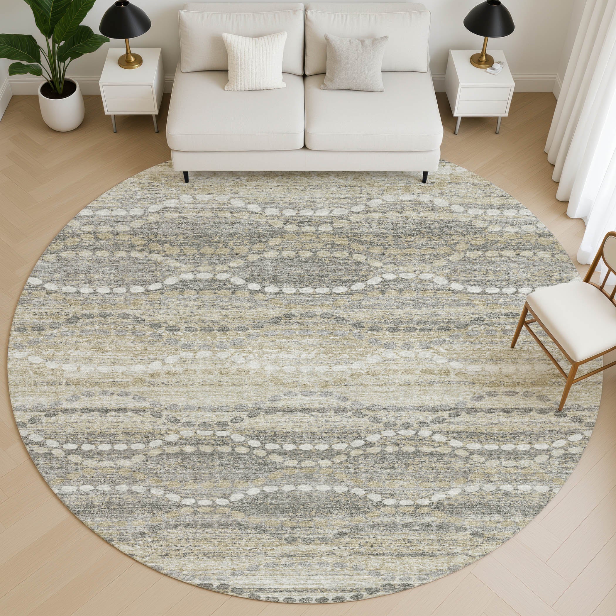 Queenstown Machine Washable Transitional Pewter Gray Rug 8' x 8' #shape_Round