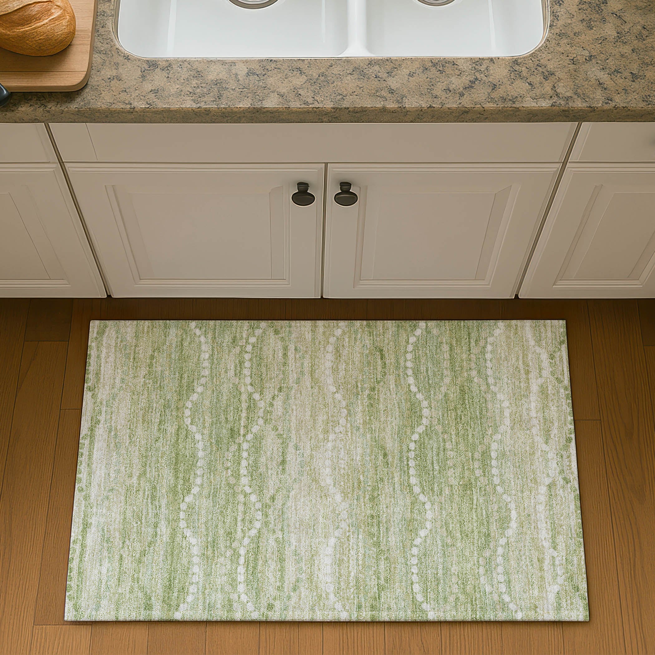 Queenstown Machine Washable Transitional Sage Green Rug 1'8" x 2'6" #shape_Rectangle